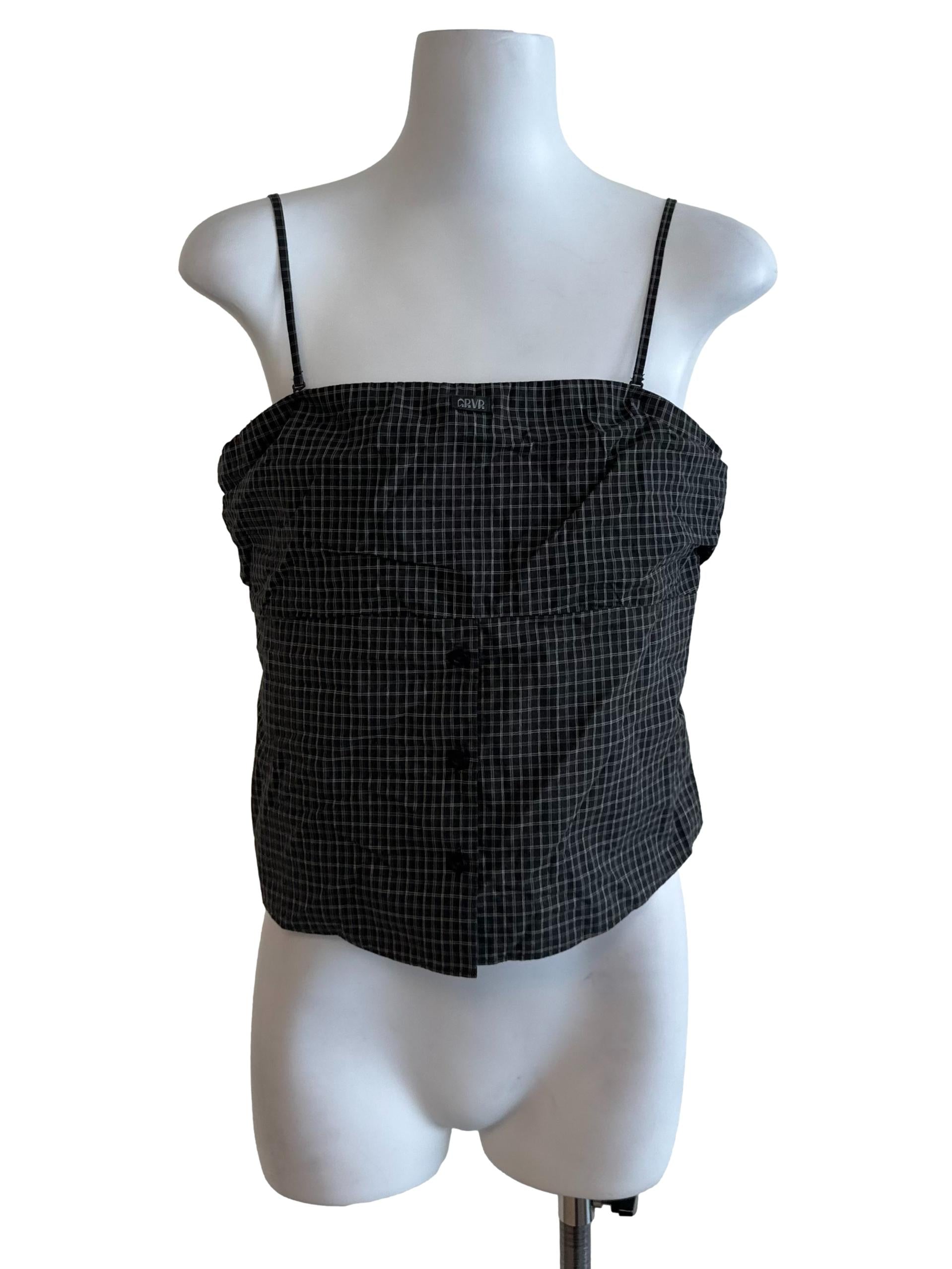 Charcoal Black Plaid Button Top