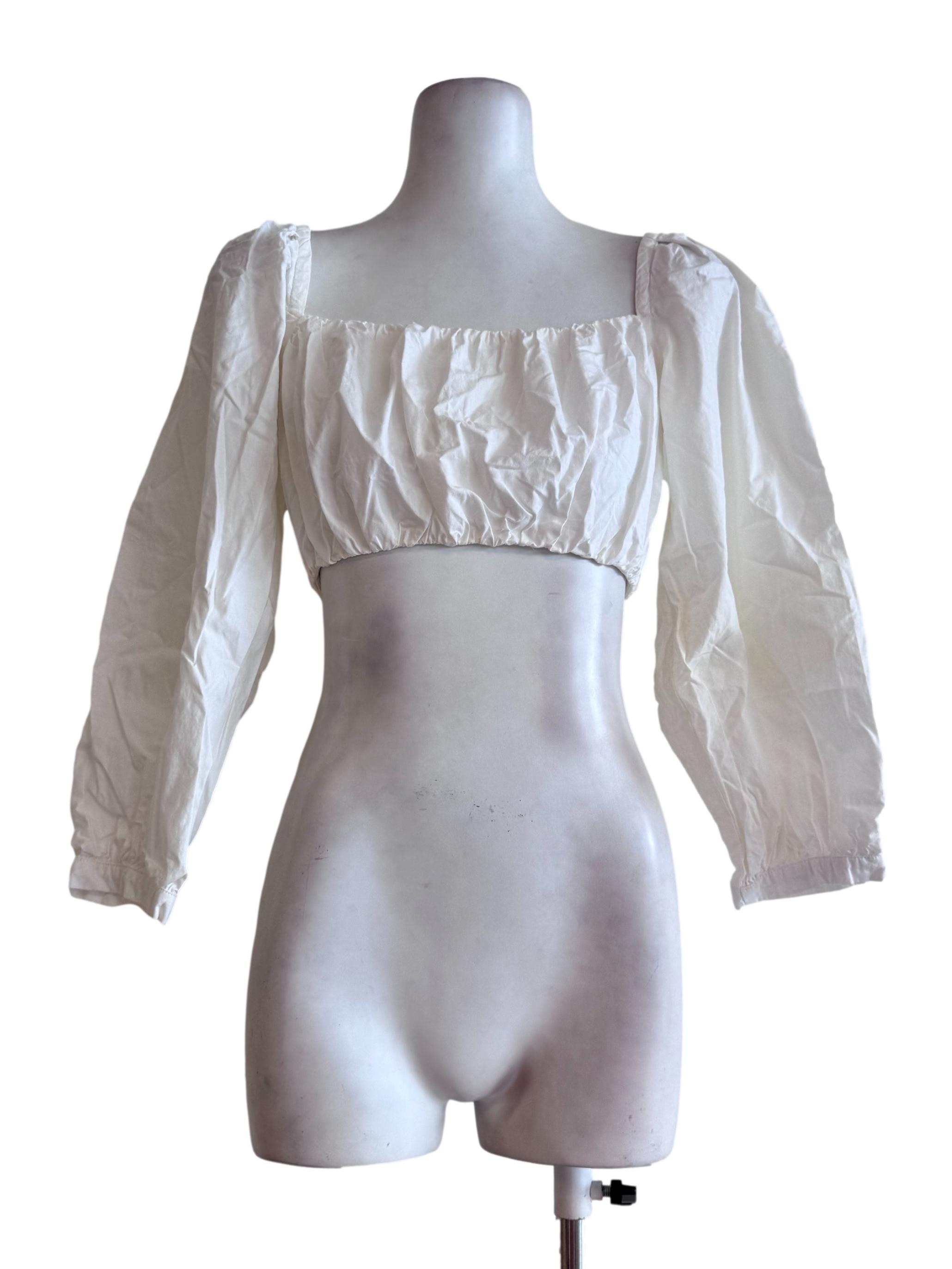 White Long Sleeve Crop Top YHF