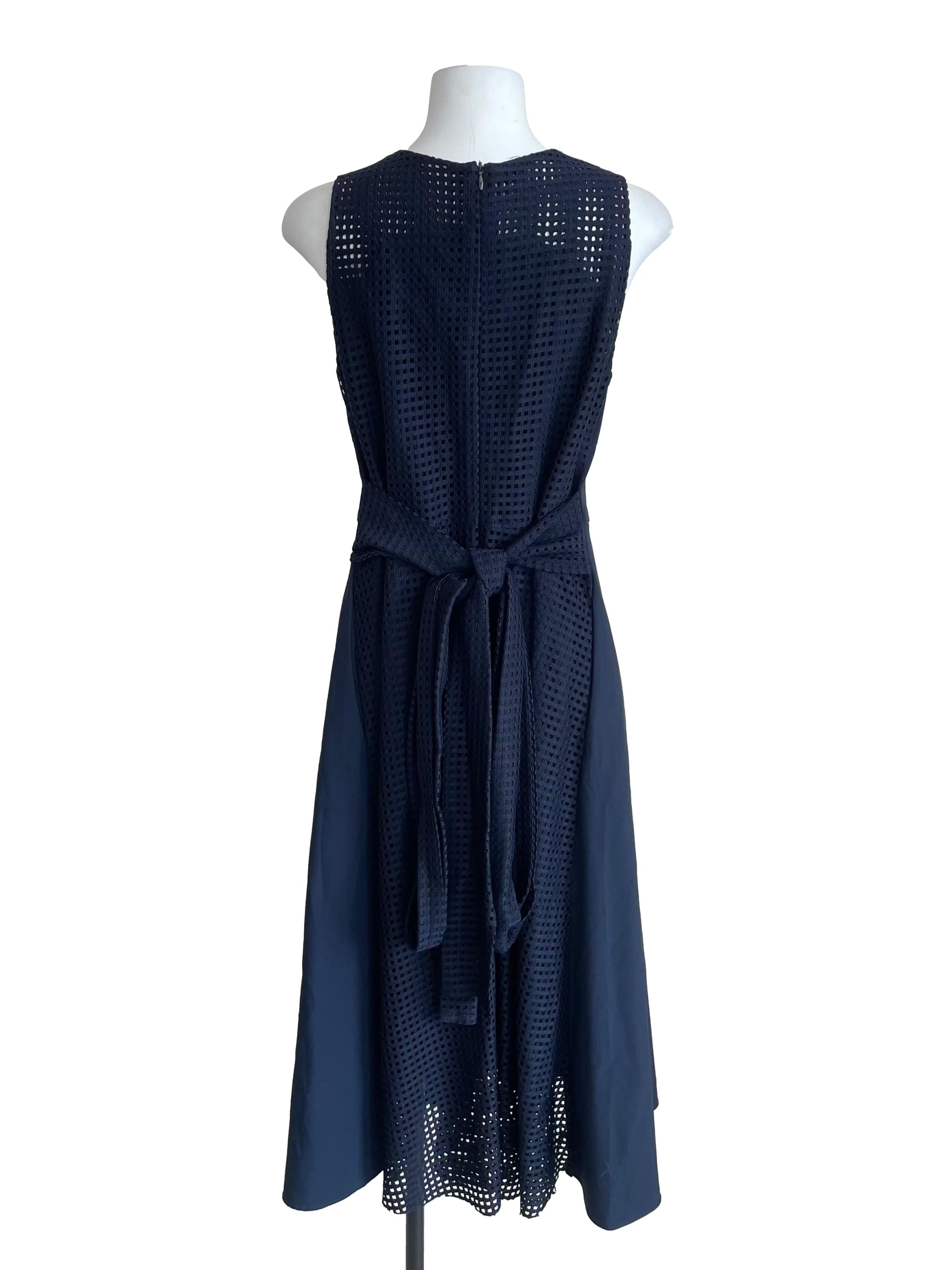 Navy Double Fabric A-Line Dress