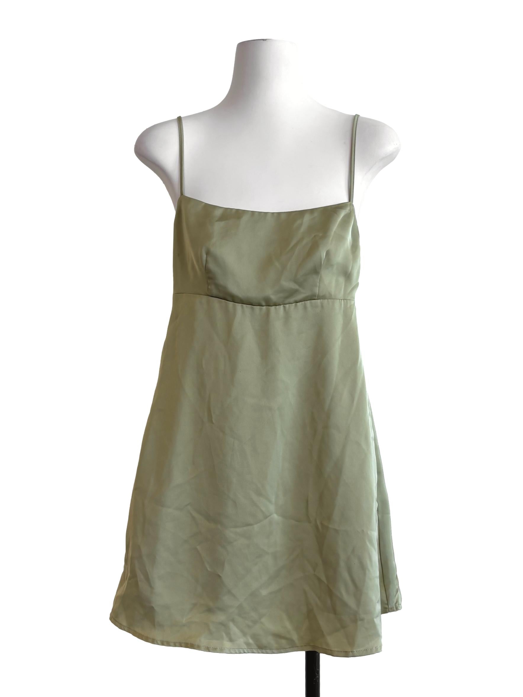 Sage Green Satin Mini Slip Dress YHF