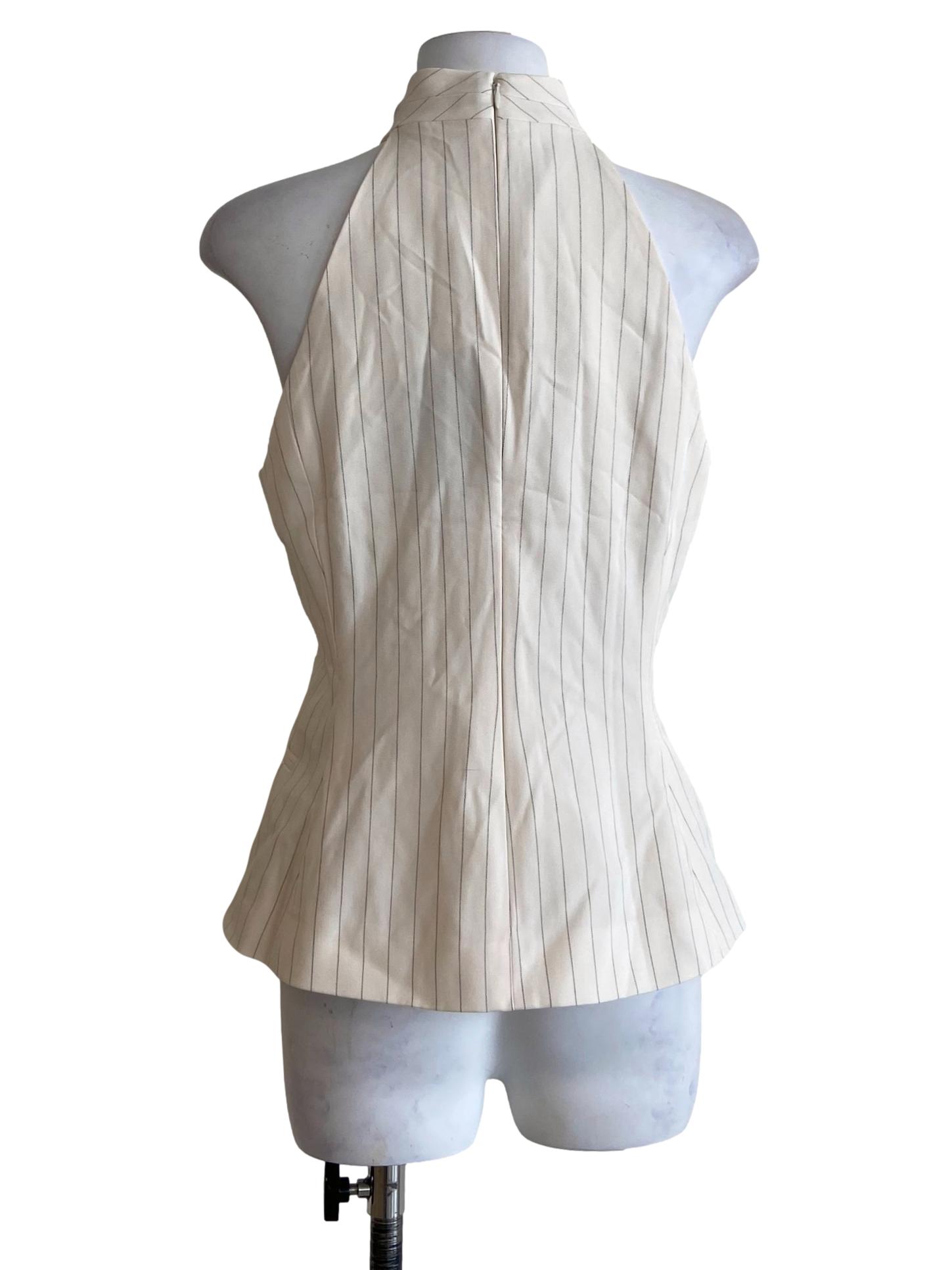 White & Black Stripe Halter Neck Top