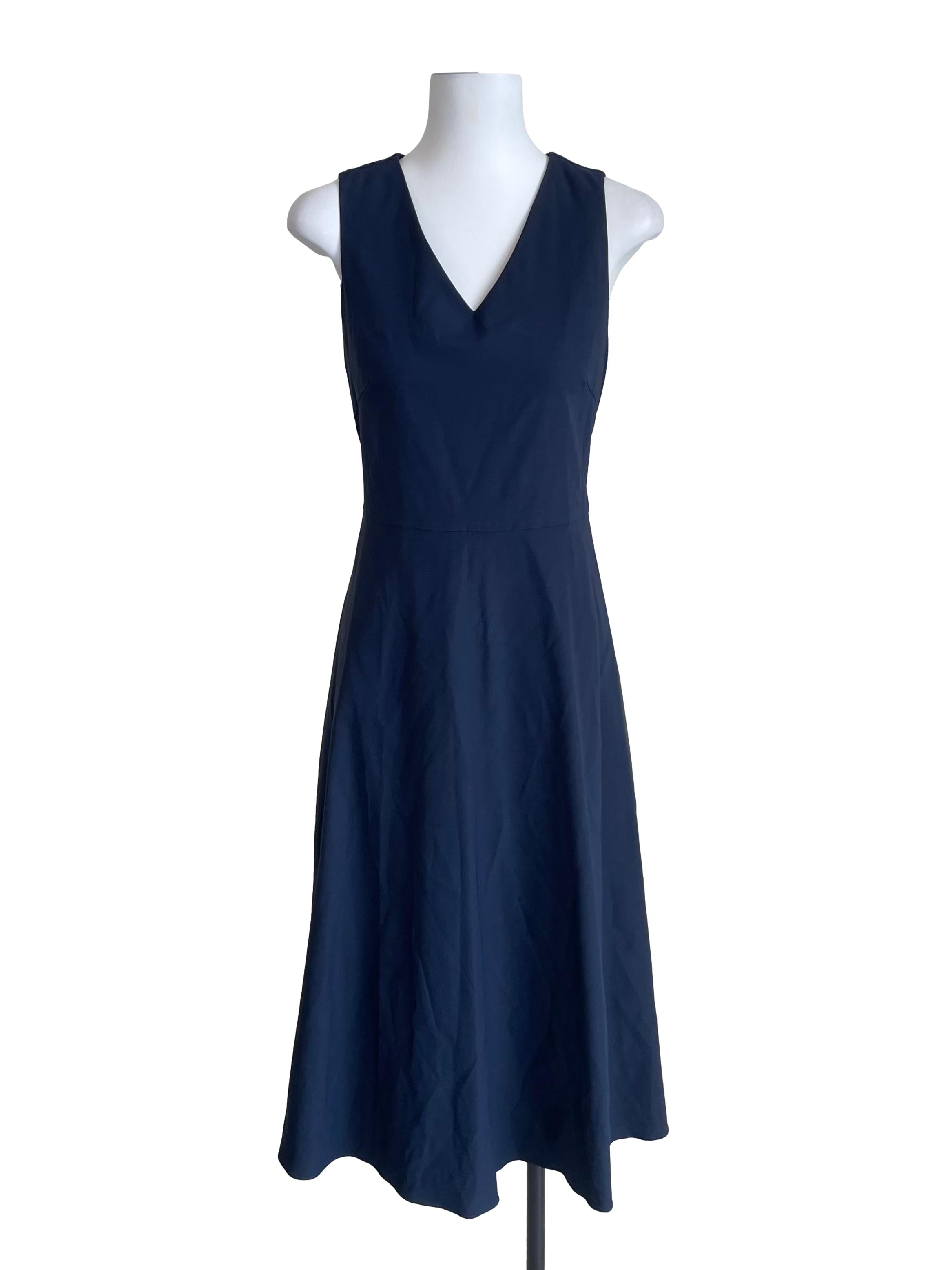 Navy Double Fabric A-Line Dress