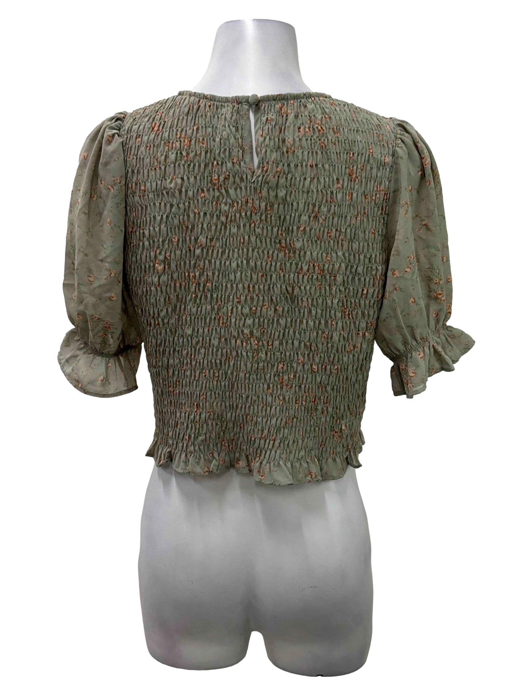 Sage Green Floral Ruched Top