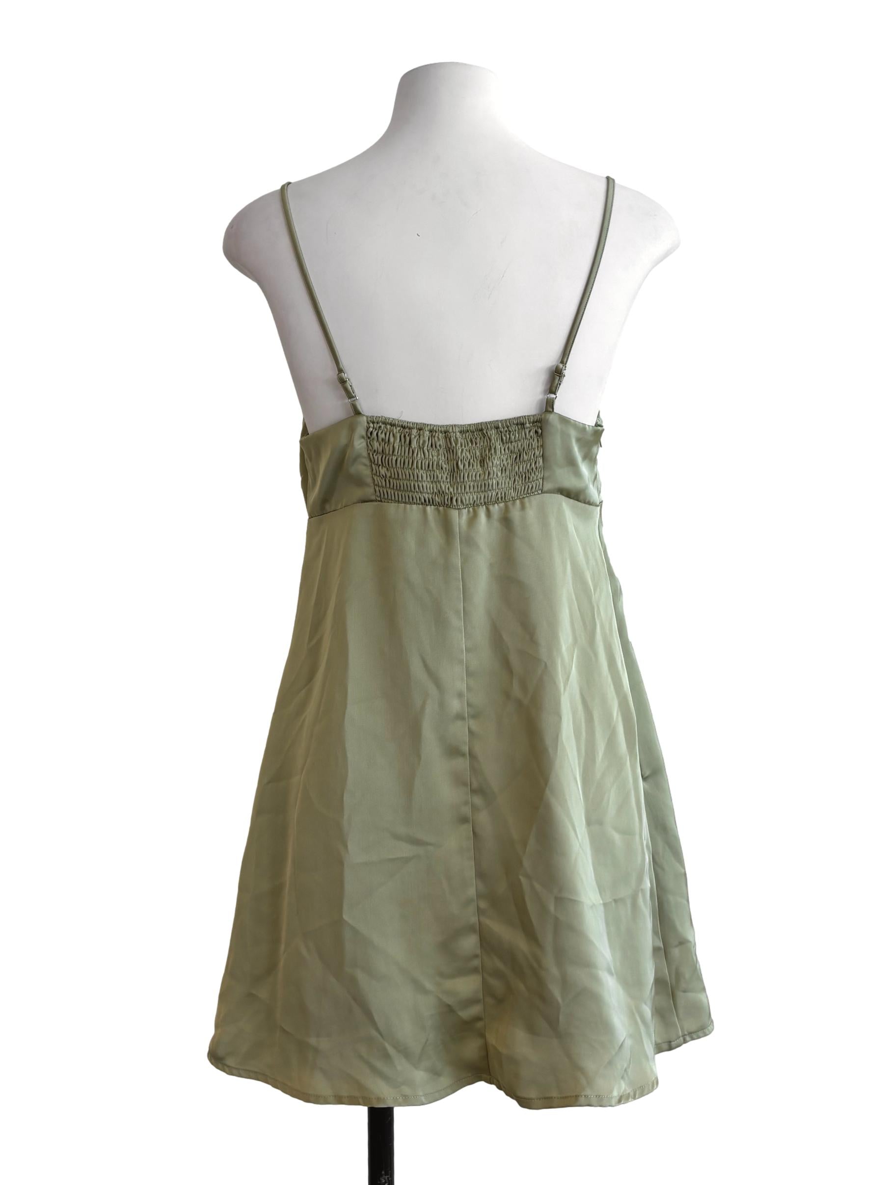 Sage Green Satin Mini Slip Dress YHF