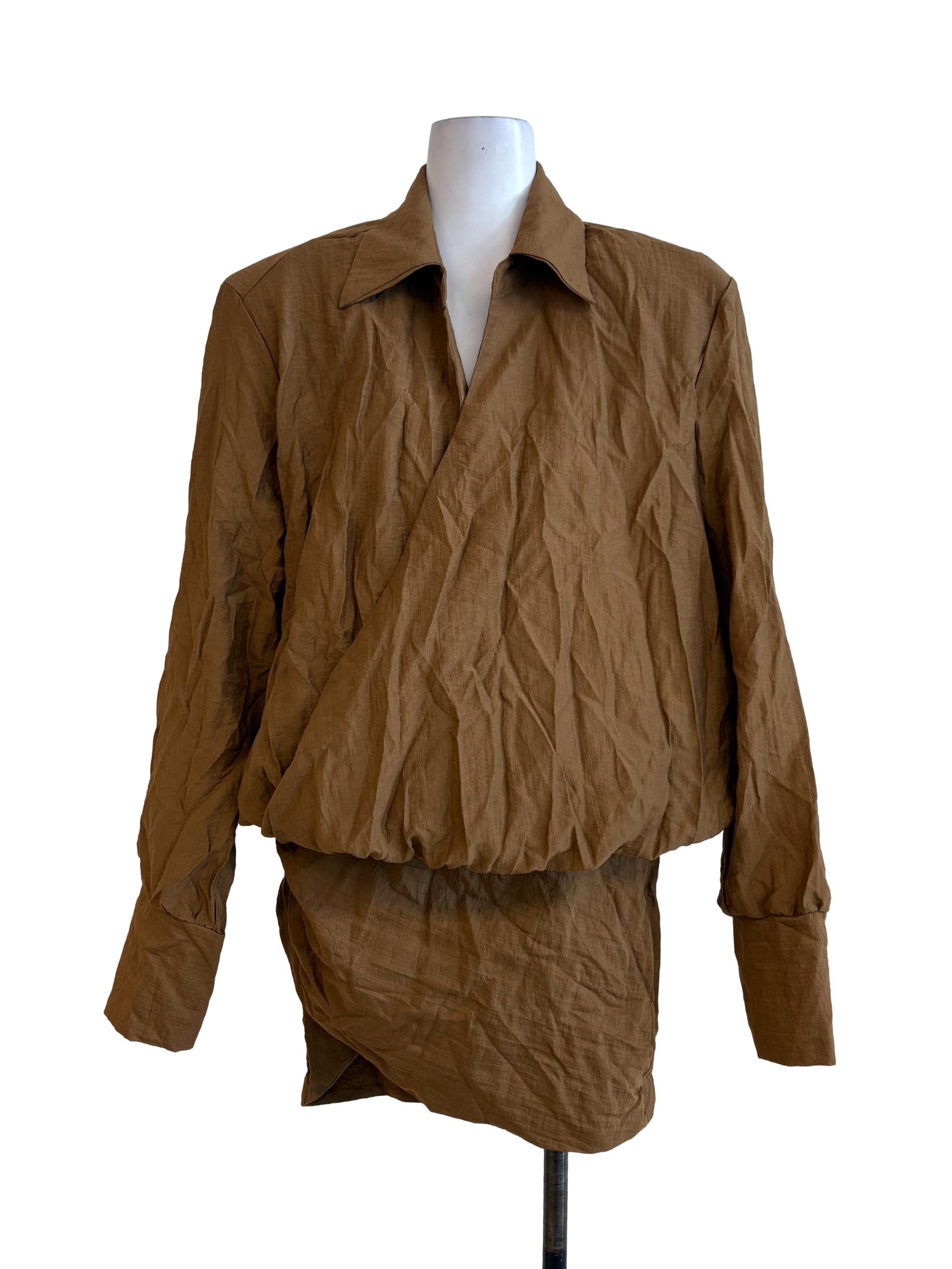 Peanut Brown Deep V Dress