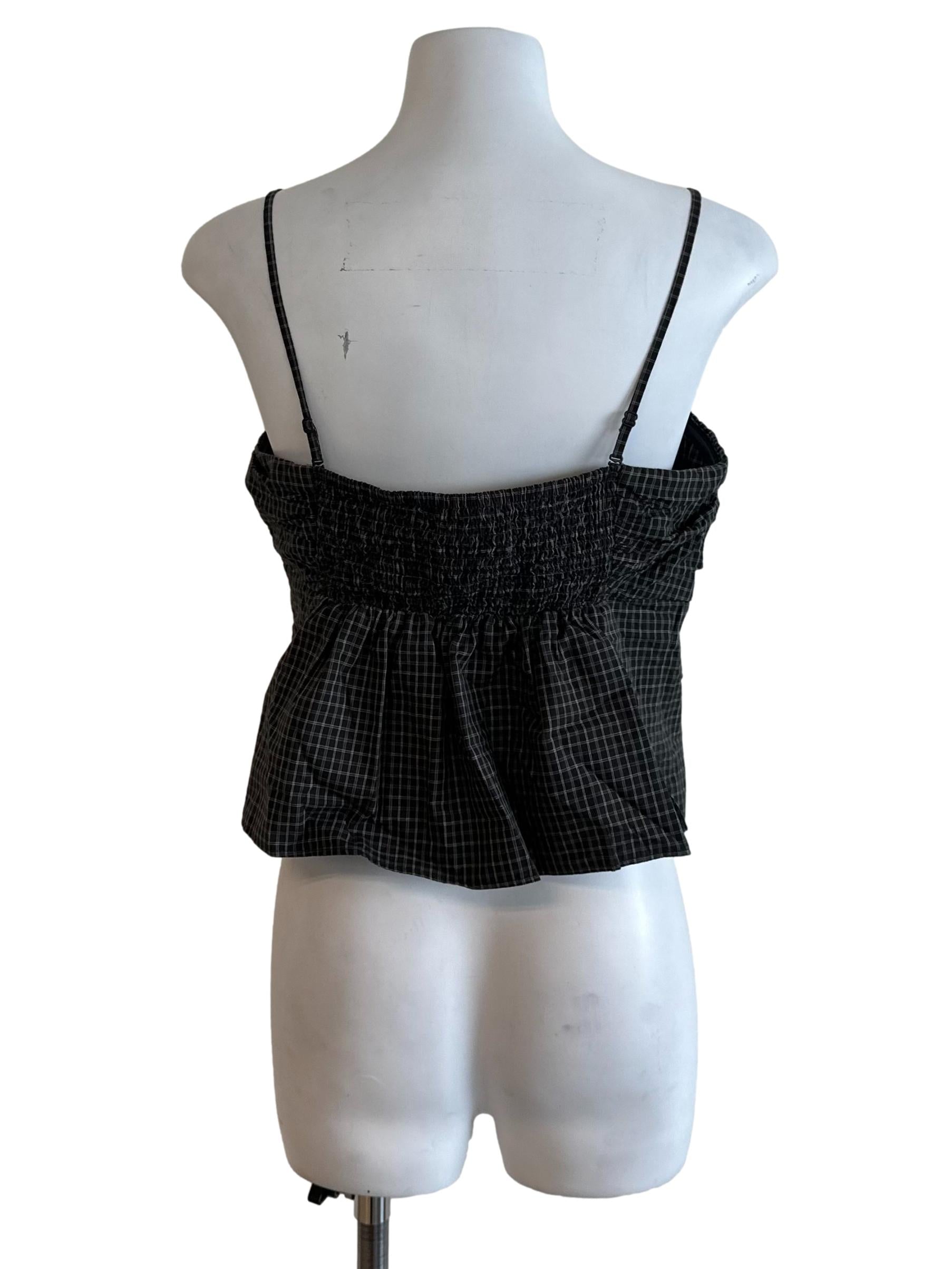 Charcoal Black Plaid Button Top
