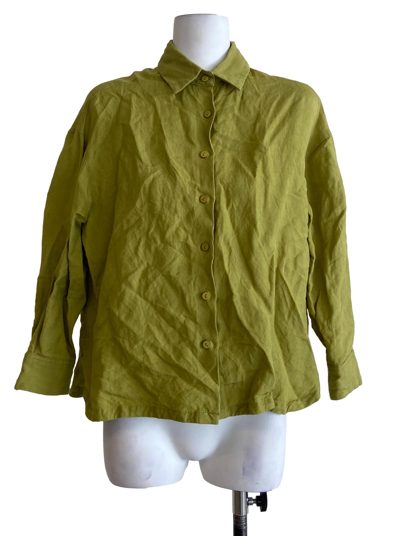 Chartreuse Green Button Down Shirt Blouse