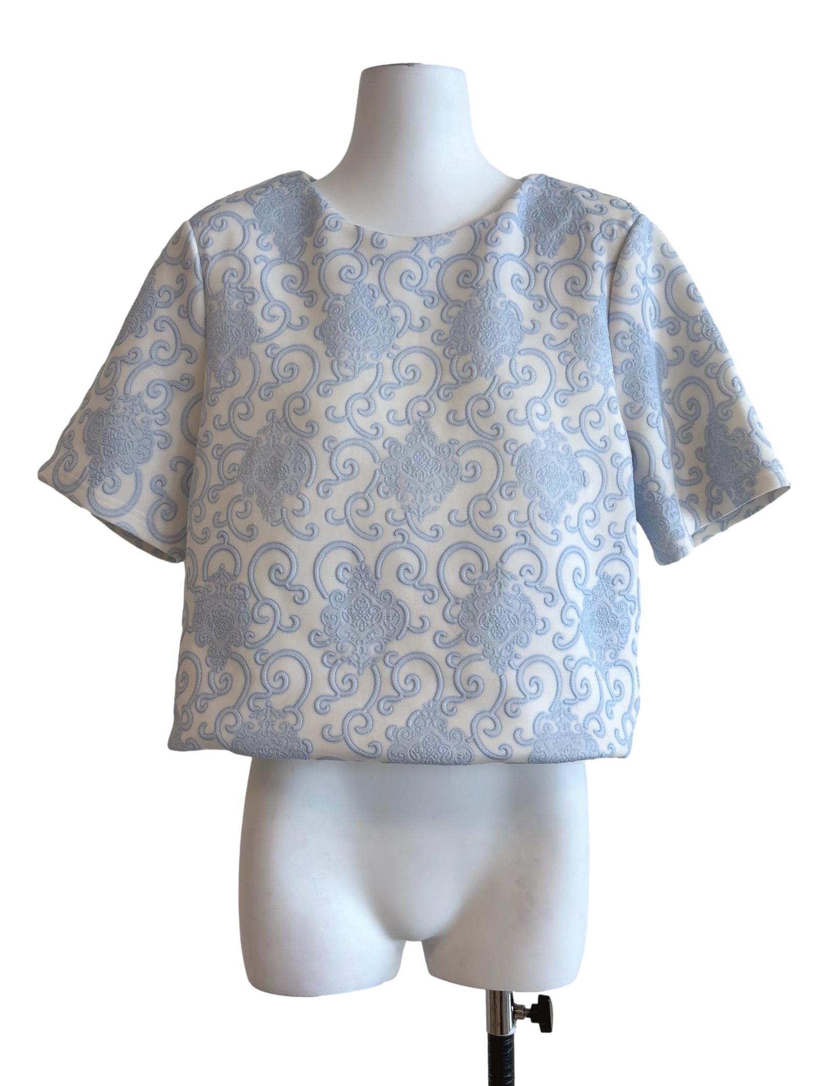 Powder Blue Textured Short Sleeve Top TCL