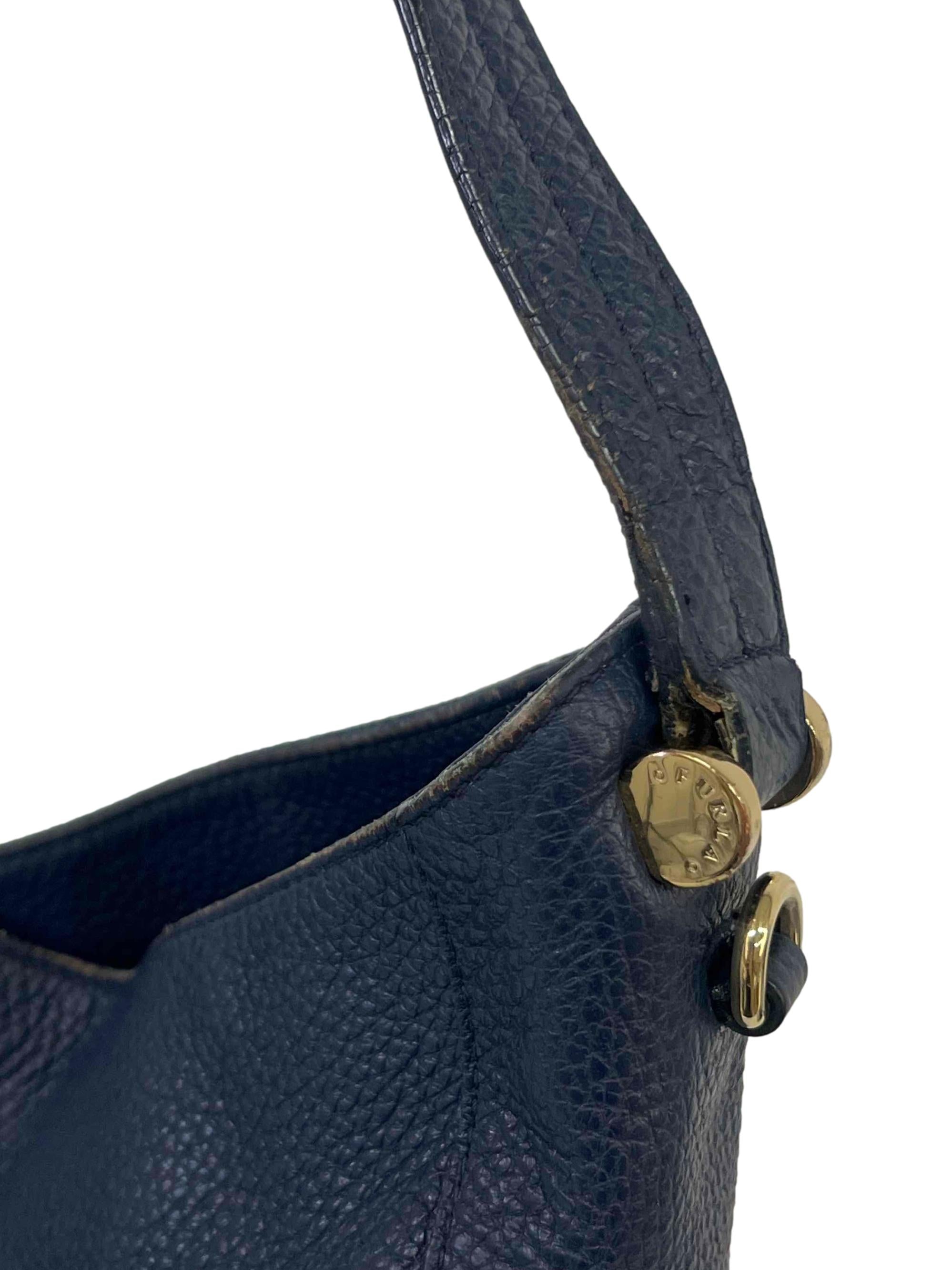 Navy Leather Shoulder Bag