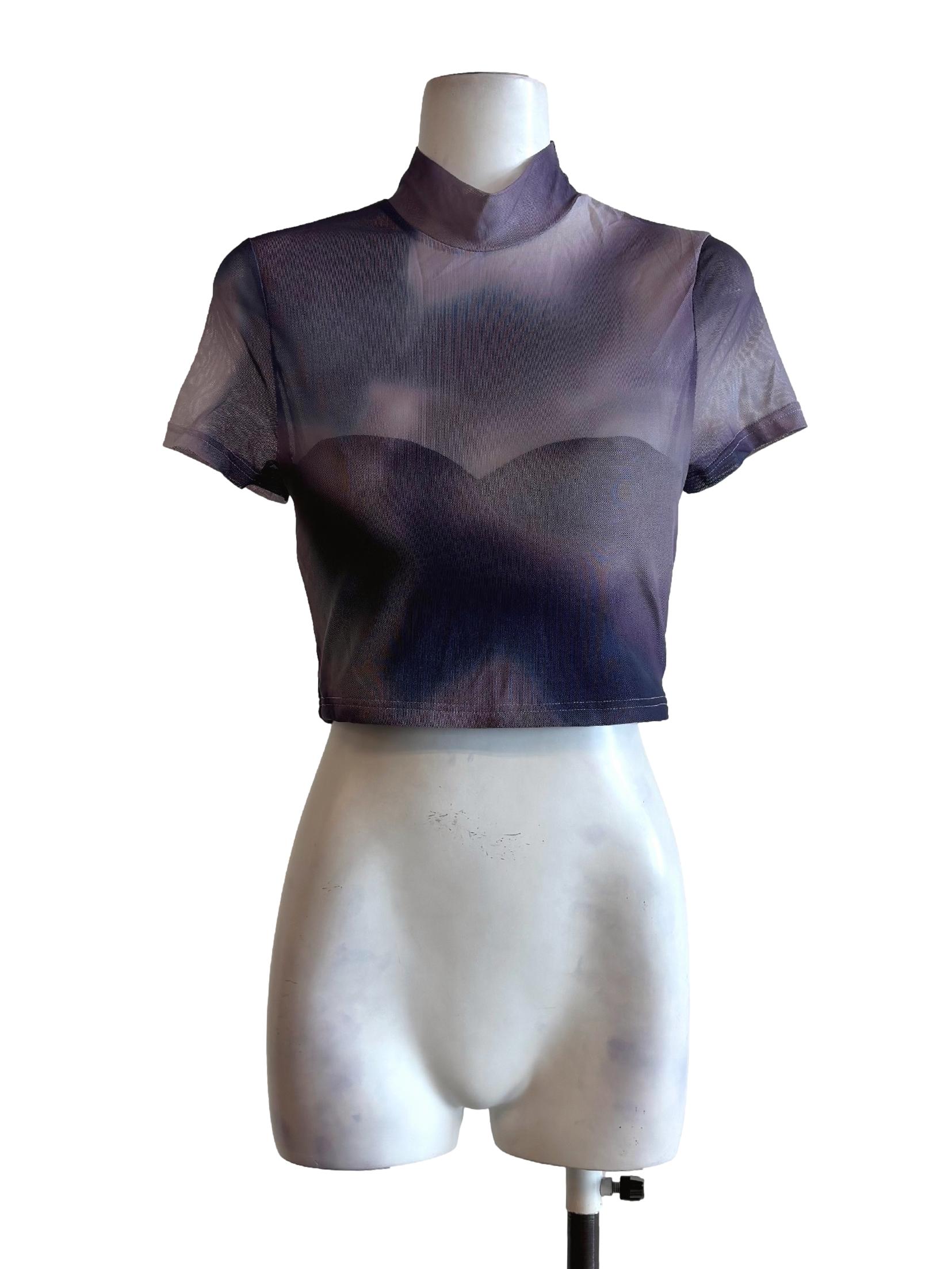 Purple Illusion Neck Mesh Top YHF