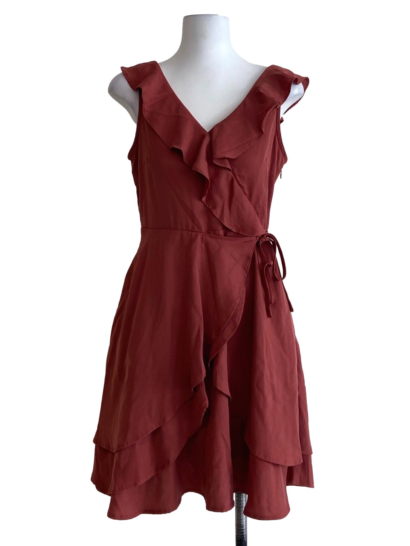 Brick Orange Sleeveless Ruffled Mini Dress