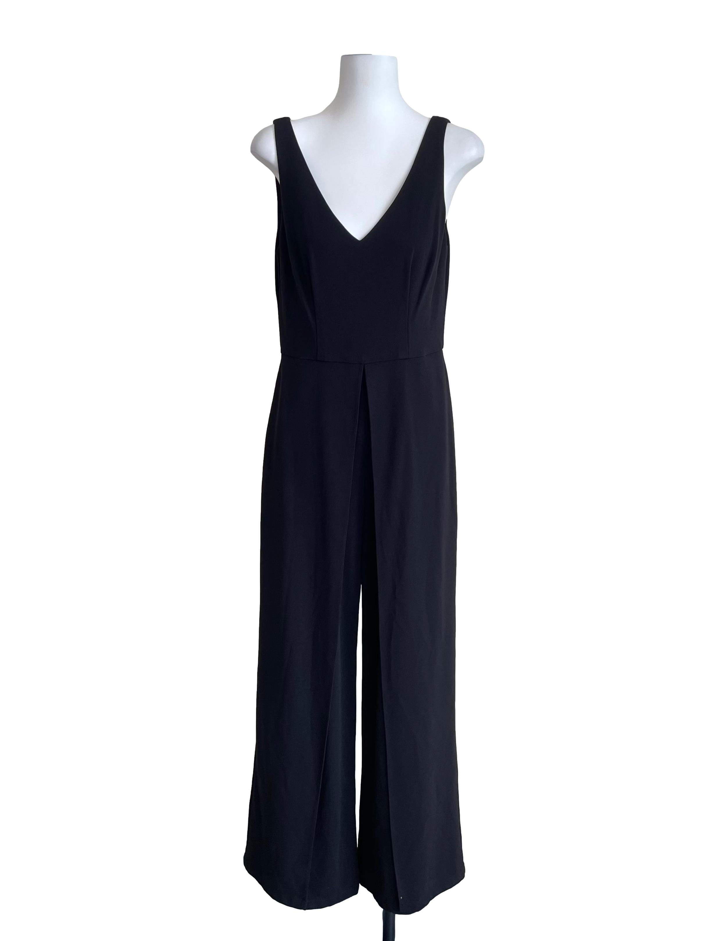 Crow Black V Neck Overlay Jumpsuit