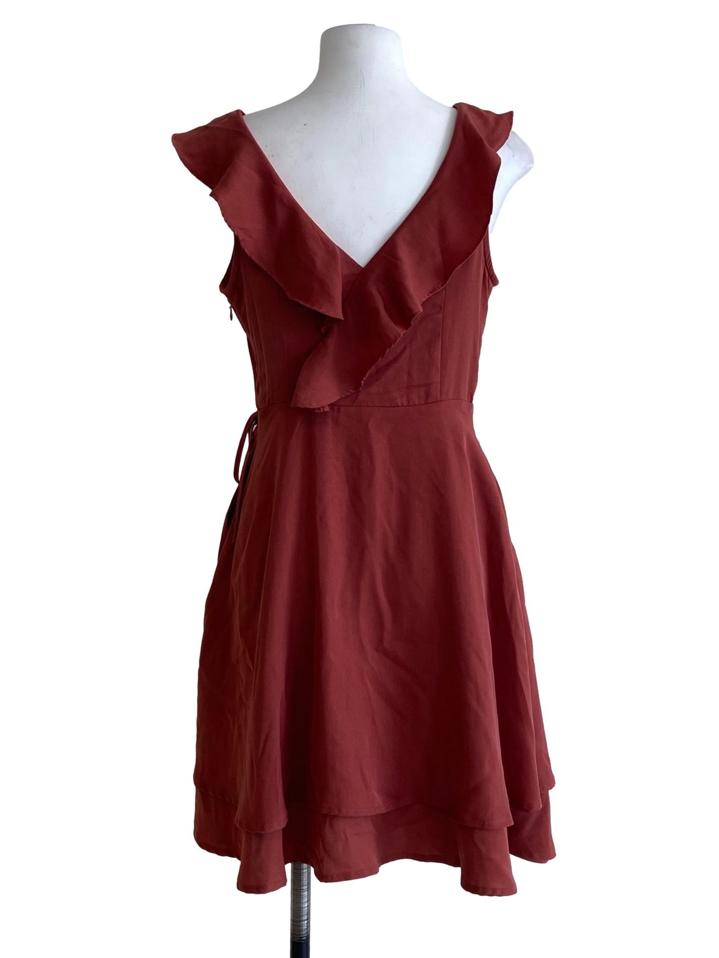 Brick Orange Sleeveless Ruffled Mini Dress