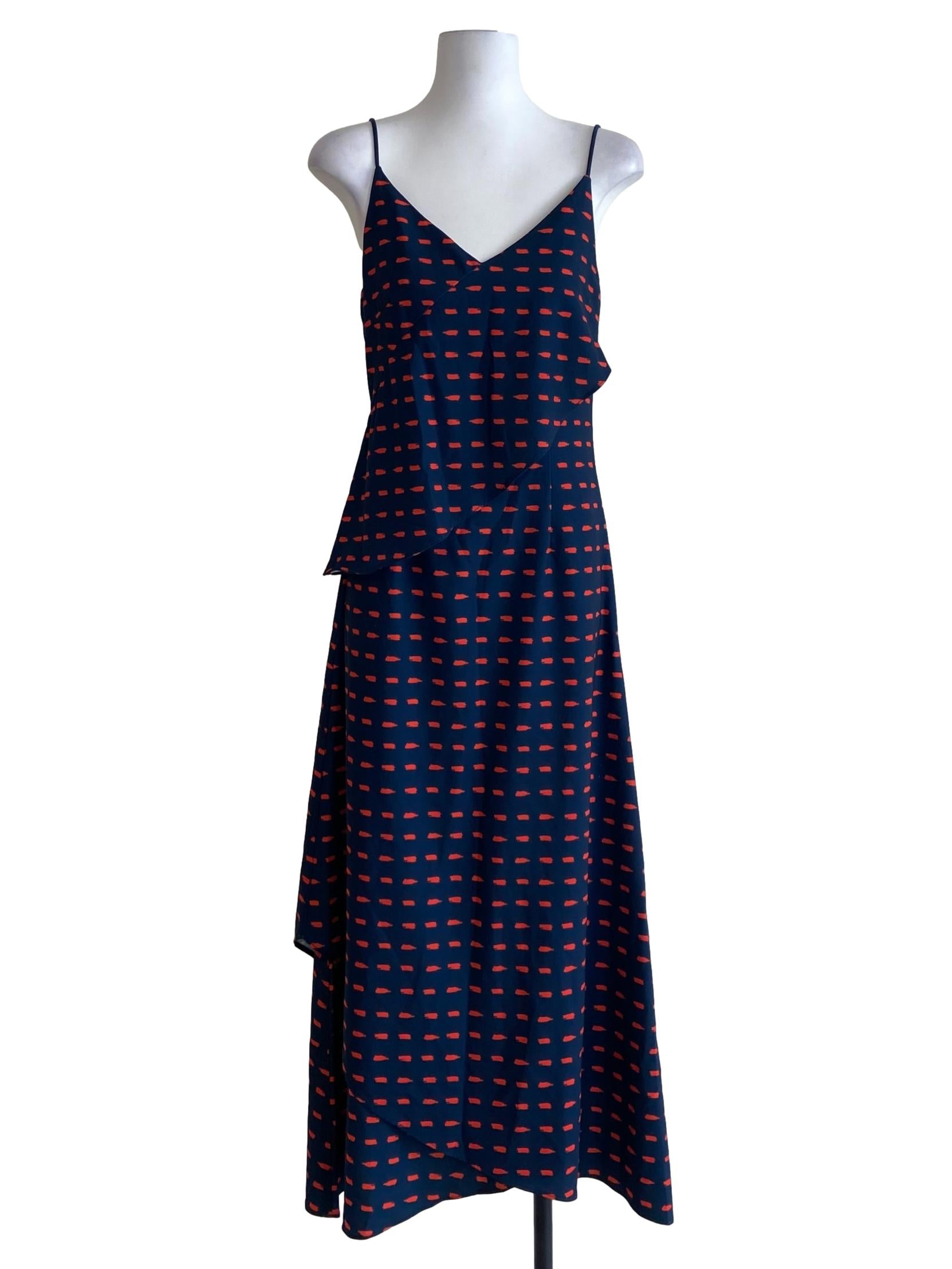 Navy Blue & Orange Spaghetti Straps Slip Dress