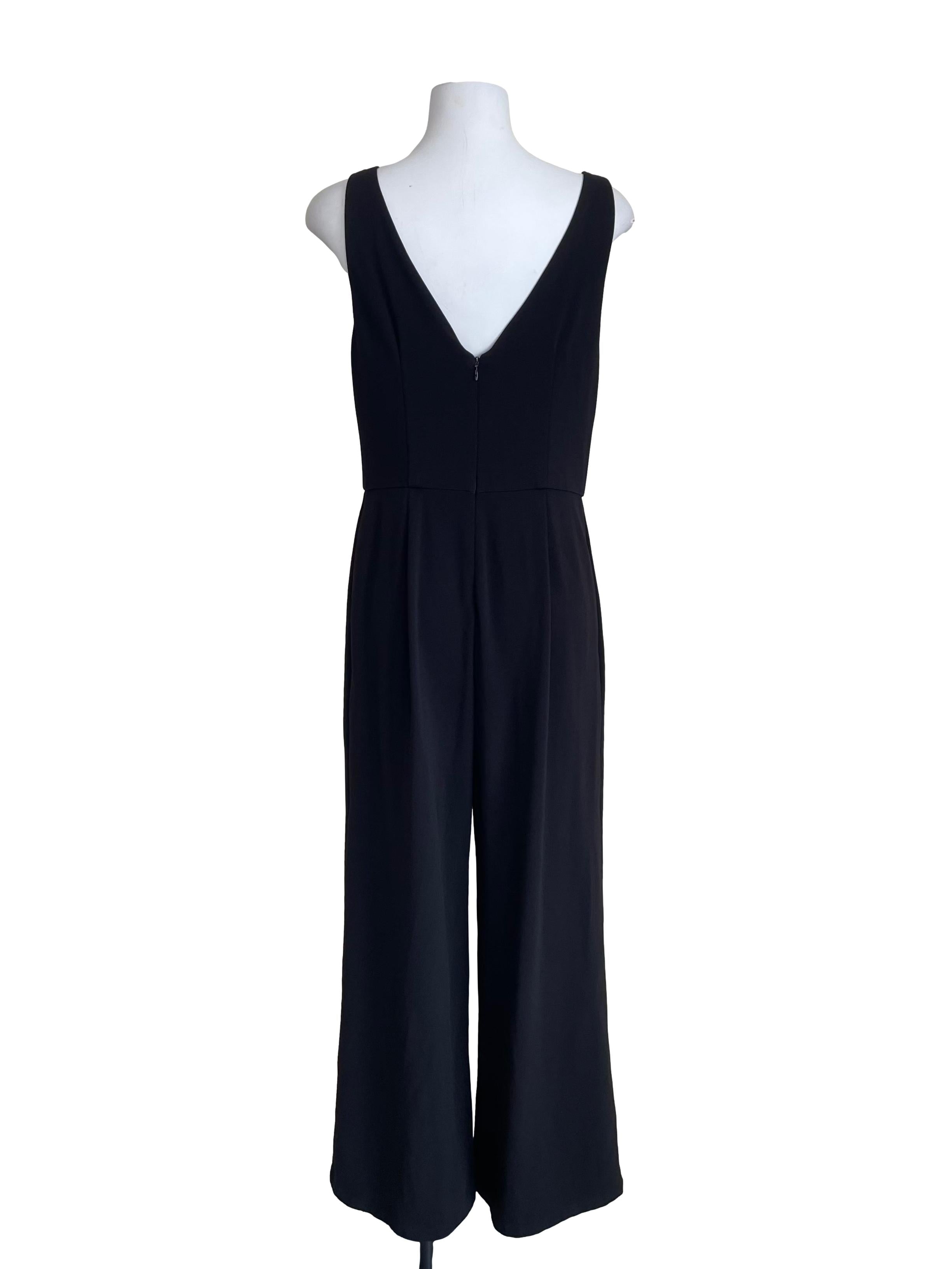 Crow Black V Neck Overlay Jumpsuit