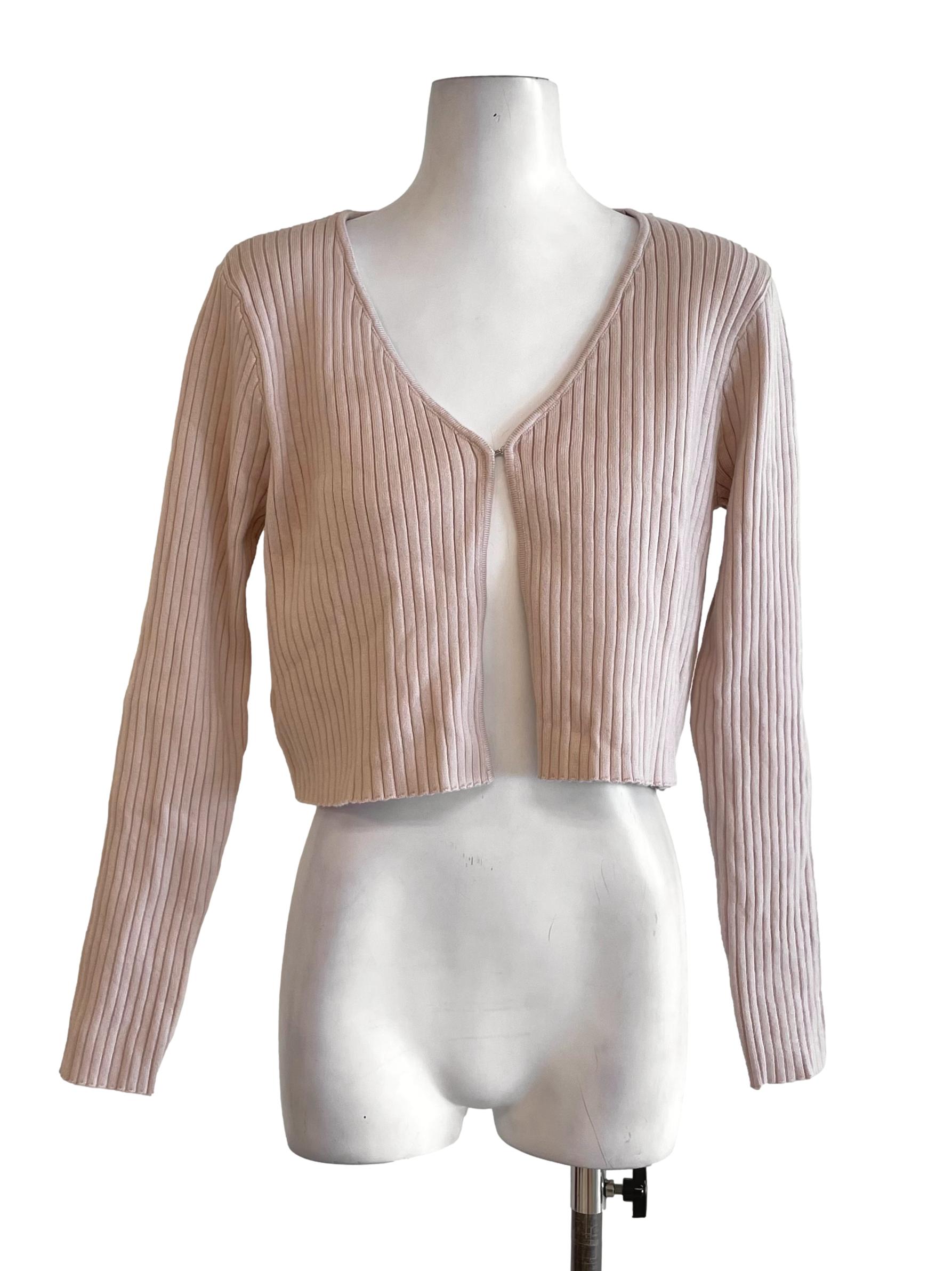 Nude Pink Ribbed Hook Cardigan TCL