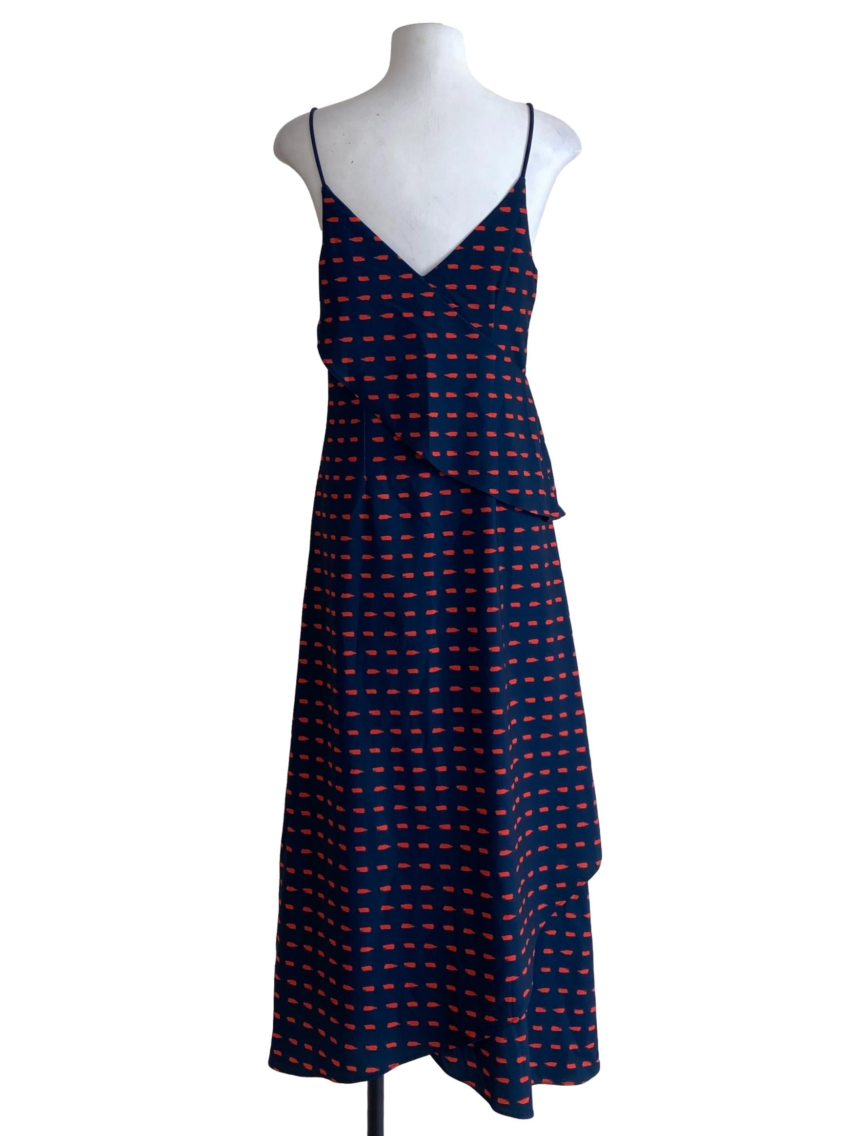 Navy Blue & Orange Spaghetti Straps Slip Dress