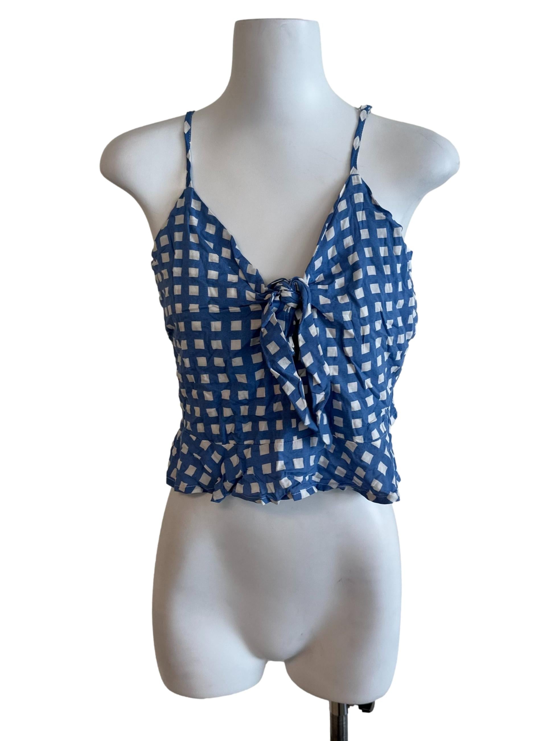 Blue White Pattern Knot Top