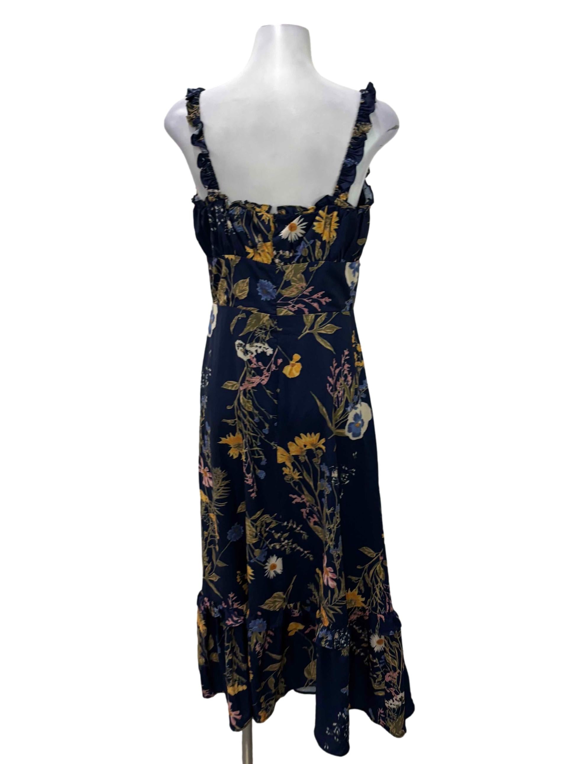 Navy Blue Floral Tie Front Maxi Dress