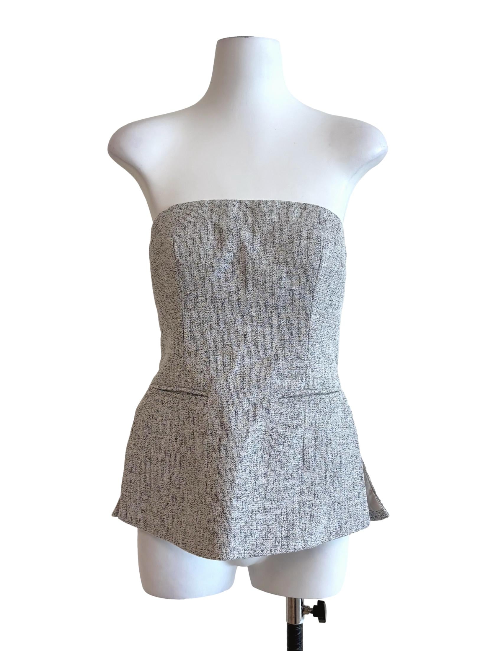 Cloud Grey Strapless Tweed Top