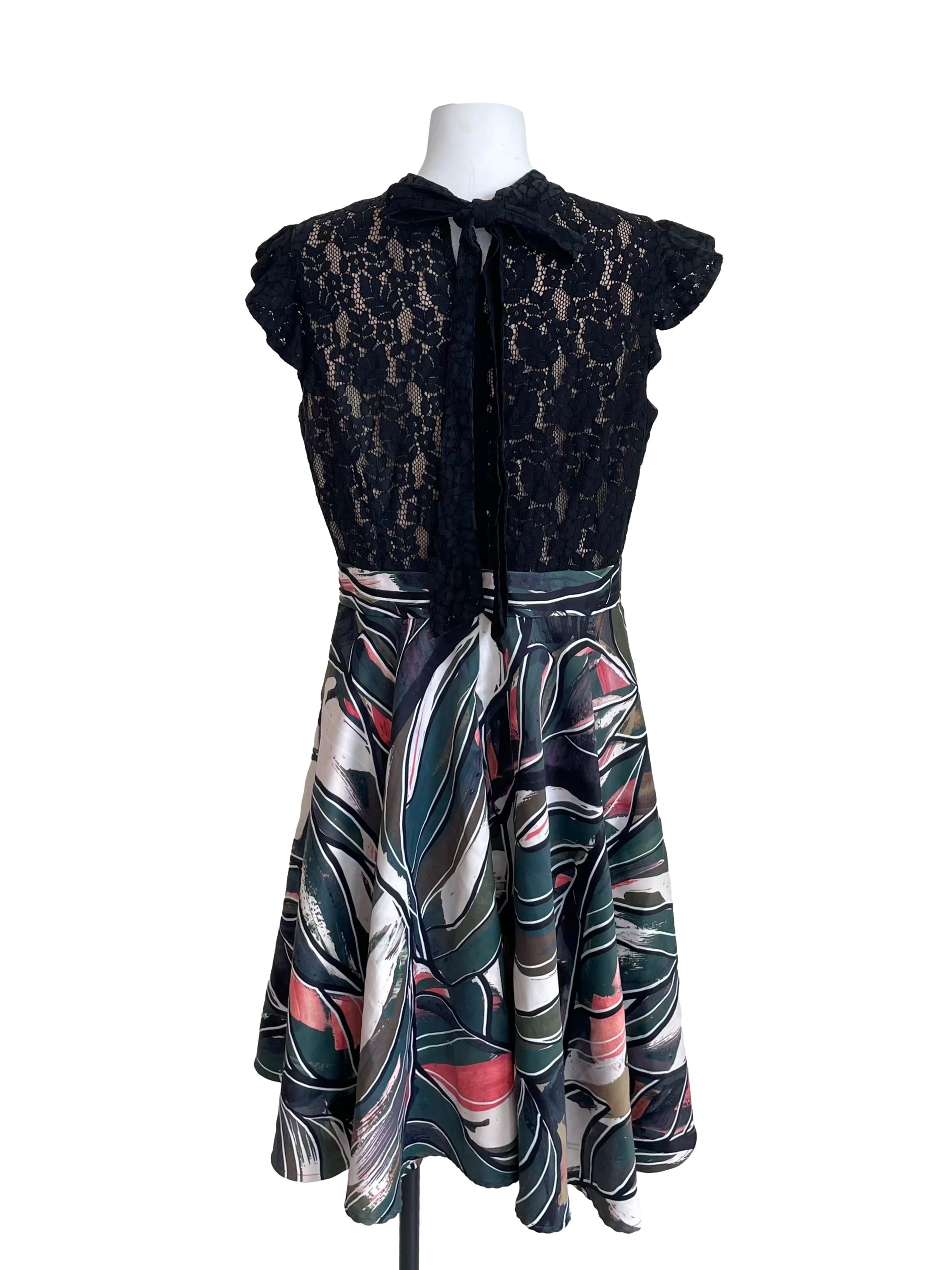 Black & Juniper Green Lace Top Full Circle Dress
