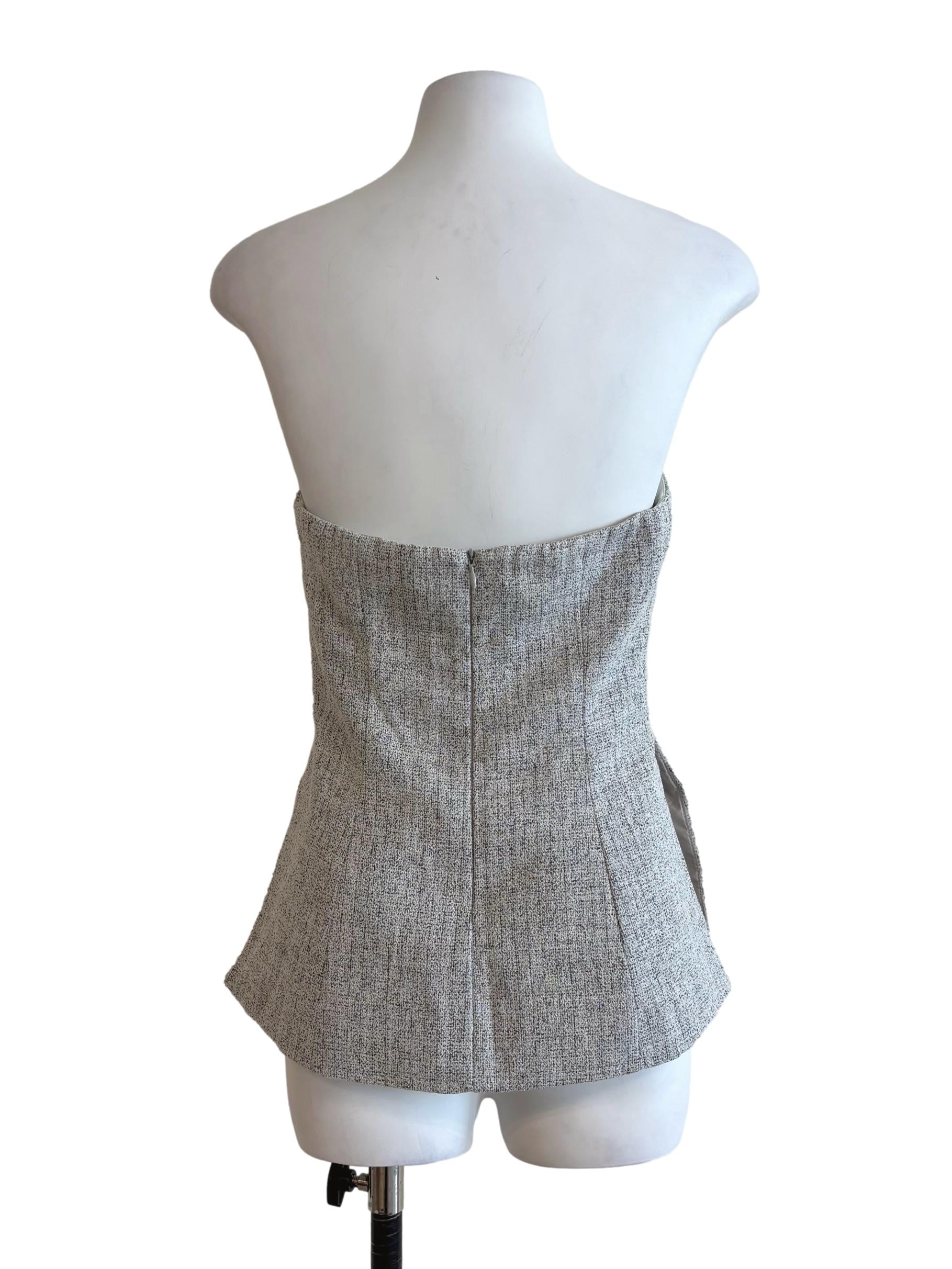 Cloud Grey Strapless Tweed Top