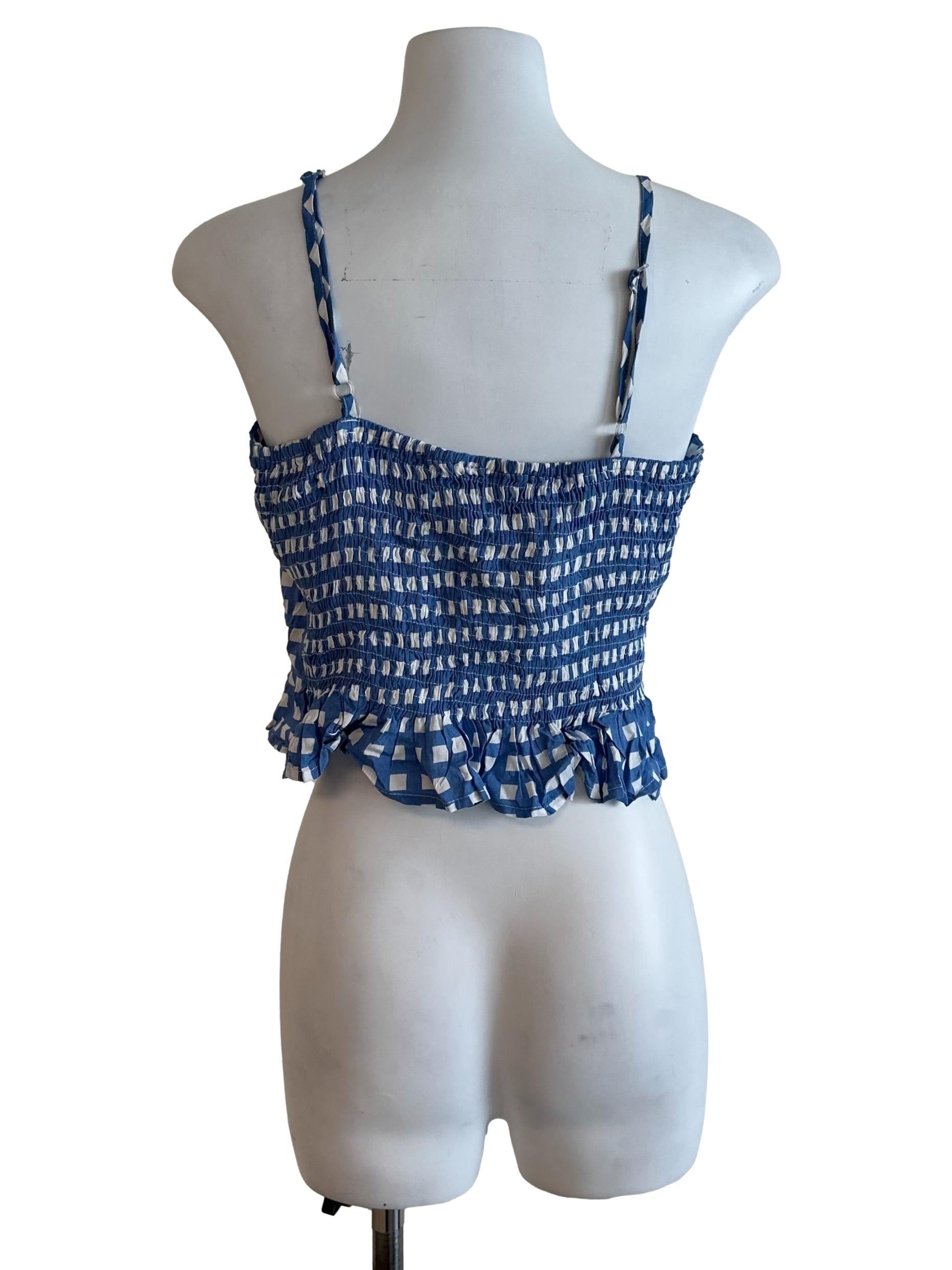 Blue White Pattern Knot Top
