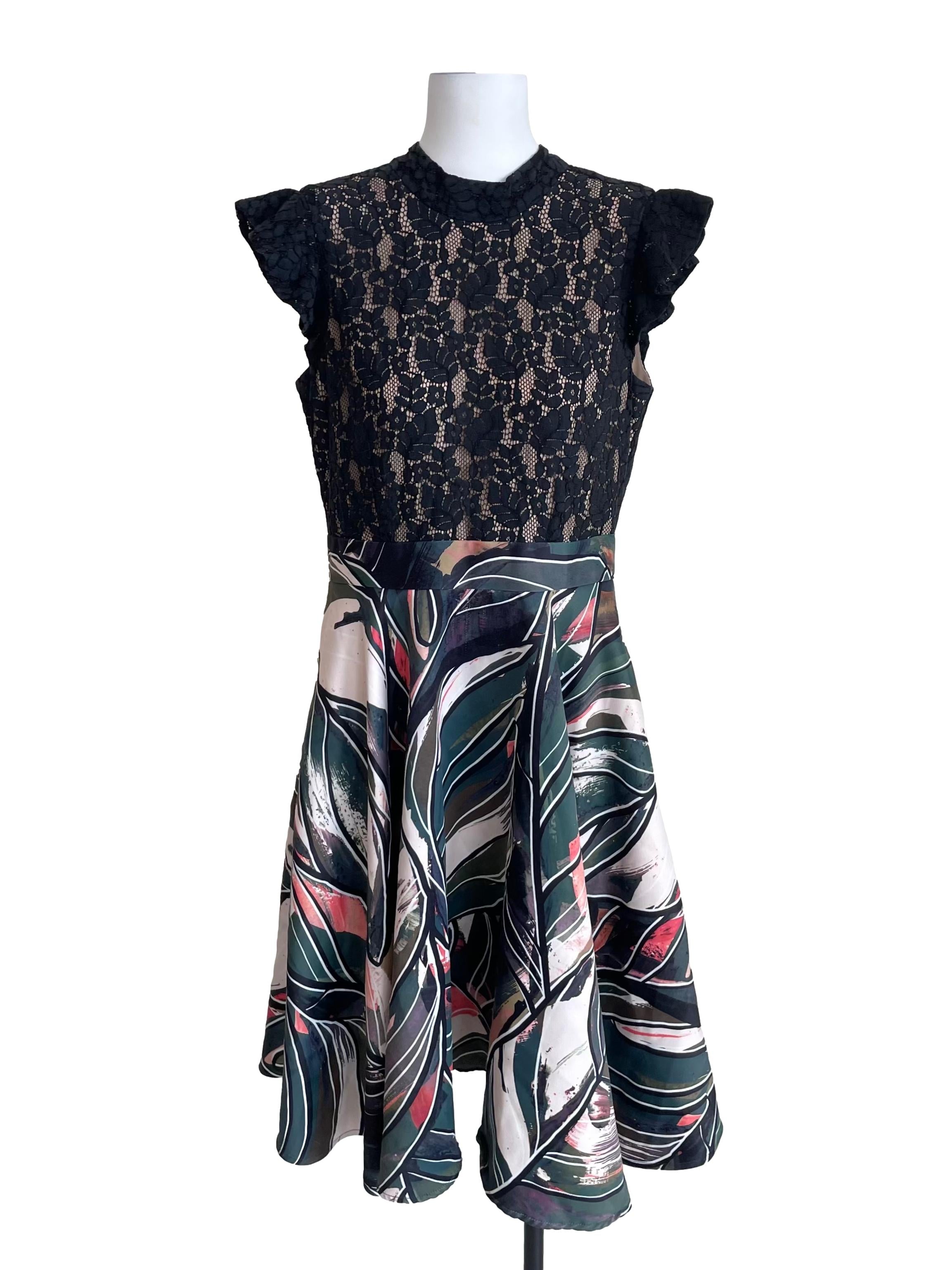 Black & Juniper Green Lace Top Full Circle Dress