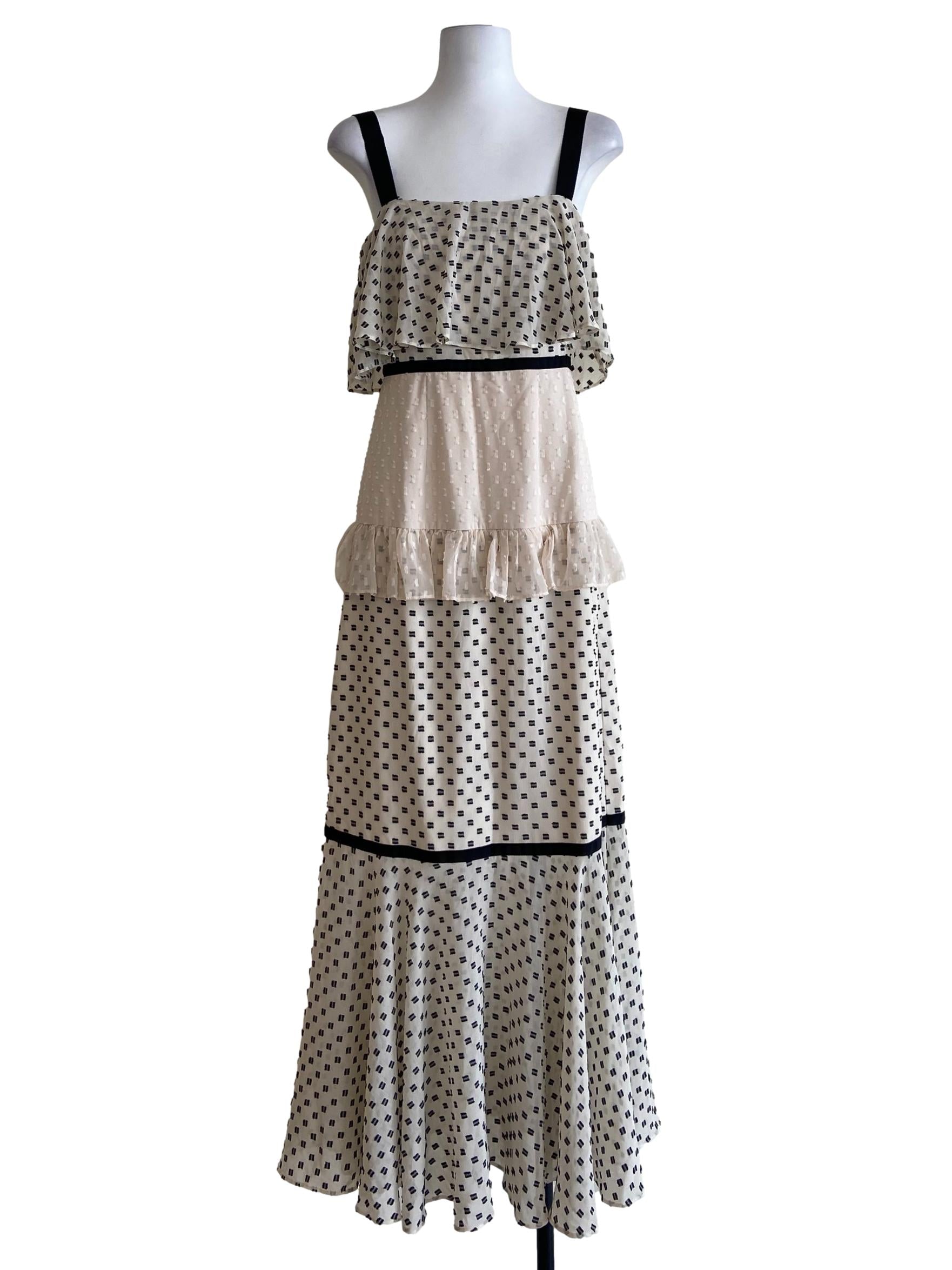 White & Black Ruffled Layered Mermaid Dress