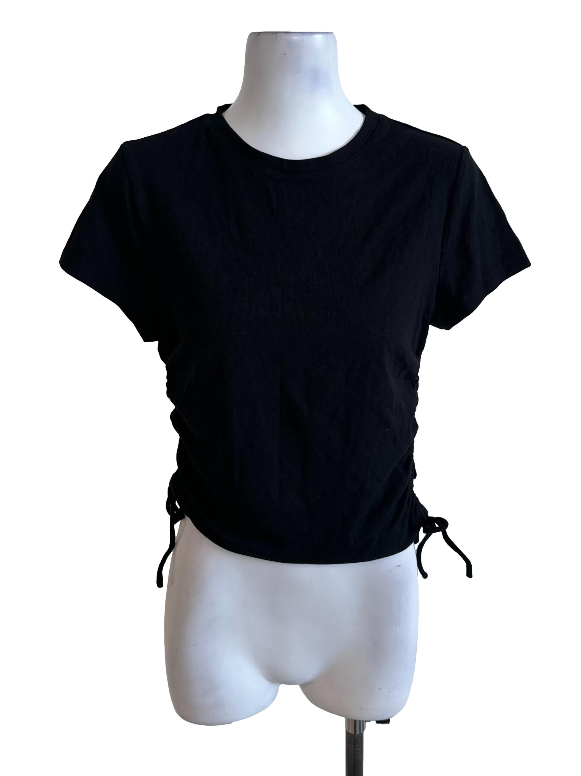 Onyx Black Round Neck Side Ruched Top