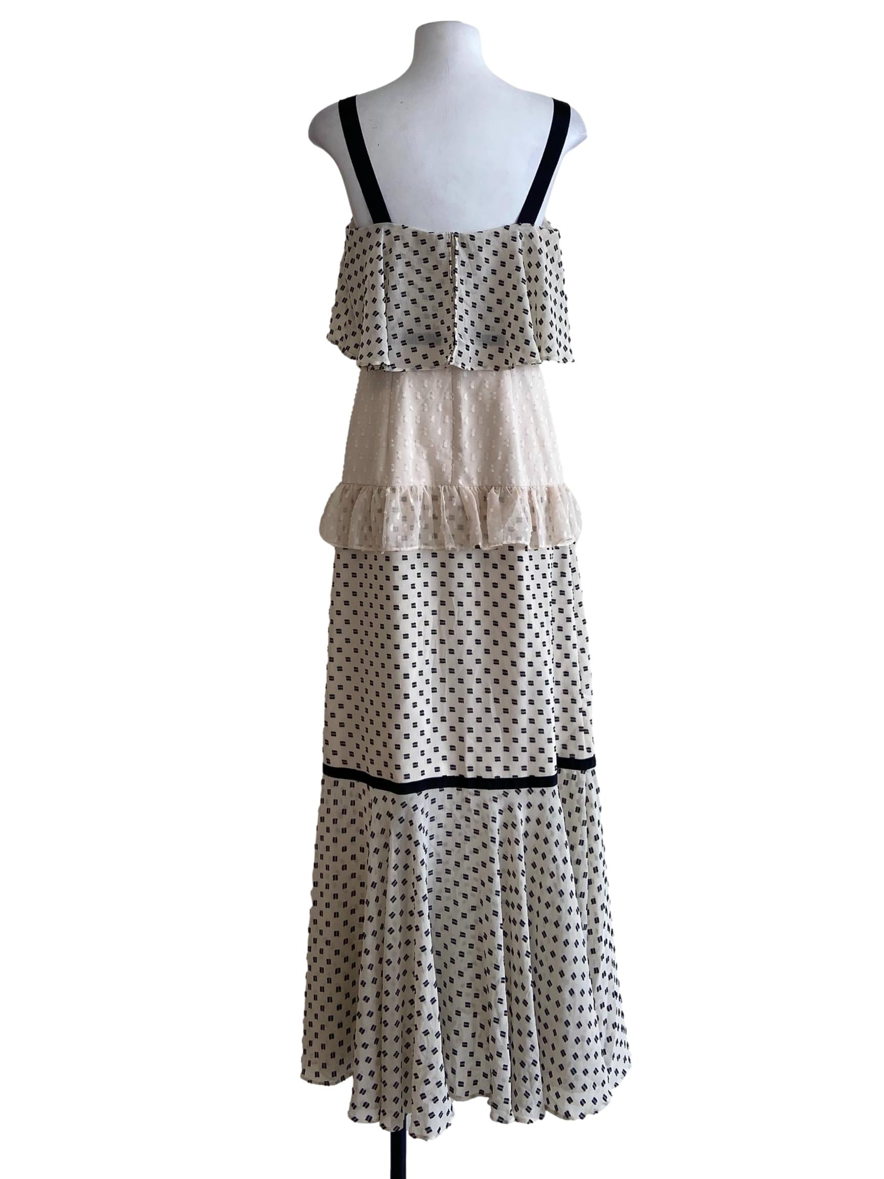 White & Black Ruffled Layered Mermaid Dress