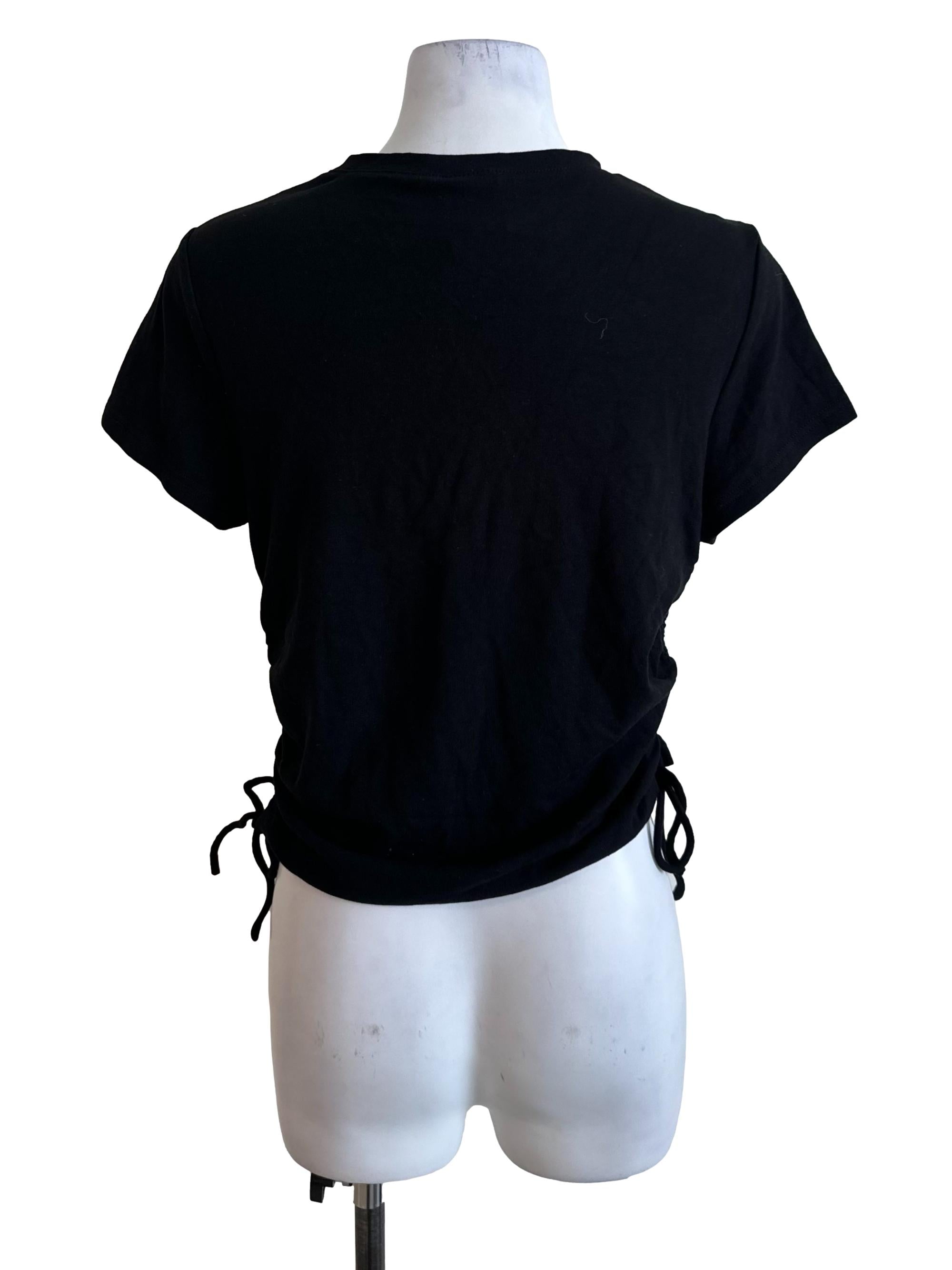 Onyx Black Round Neck Side Ruched Top