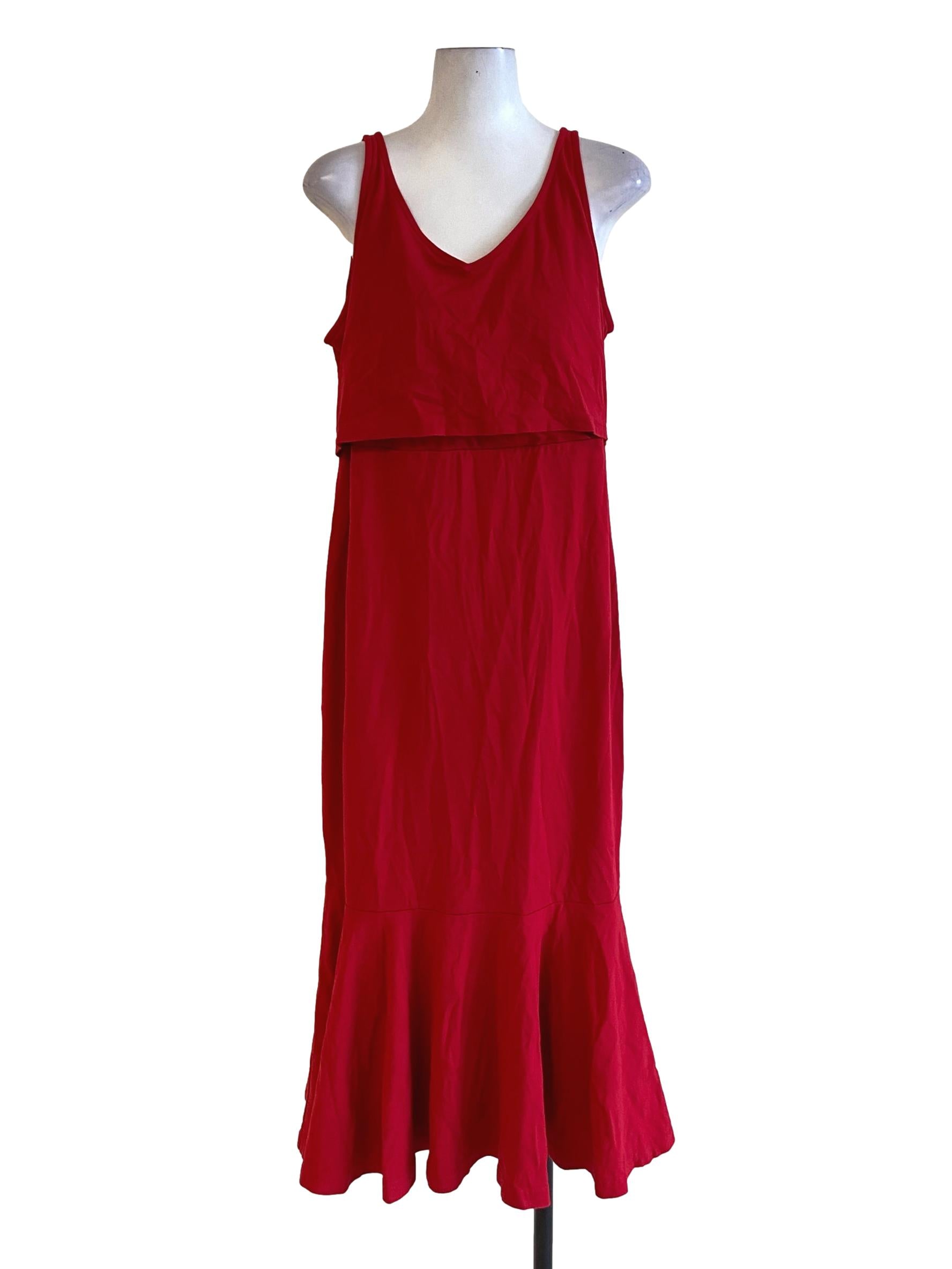 Crimson Red Round Neck Drop Waist Dress