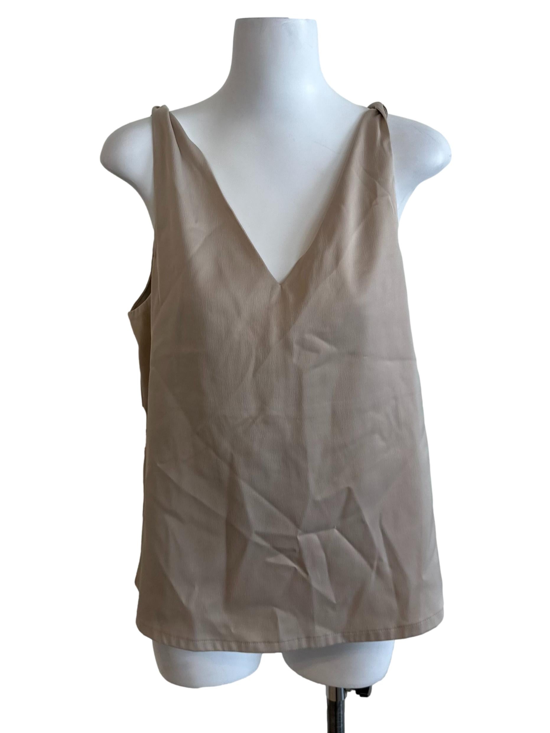 Taupe Brown V Neck Knot Strap Top