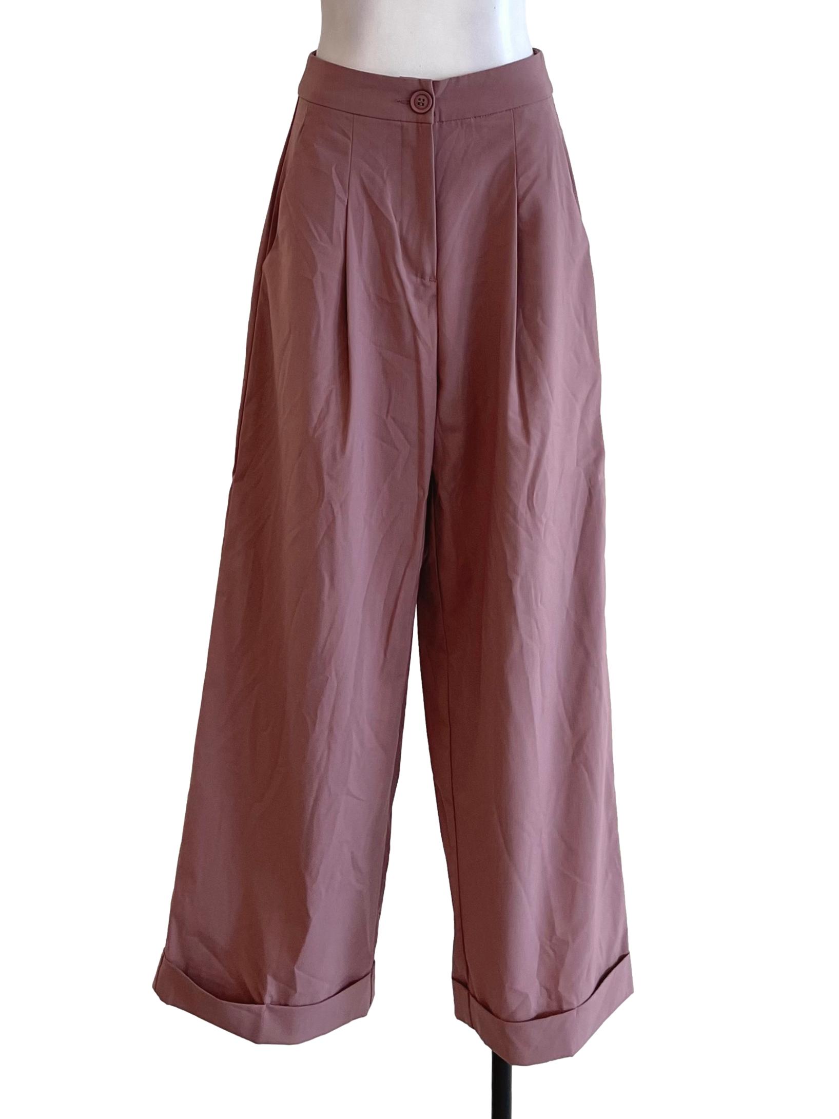 Warm Mauve Cuffed Pleated Pants
