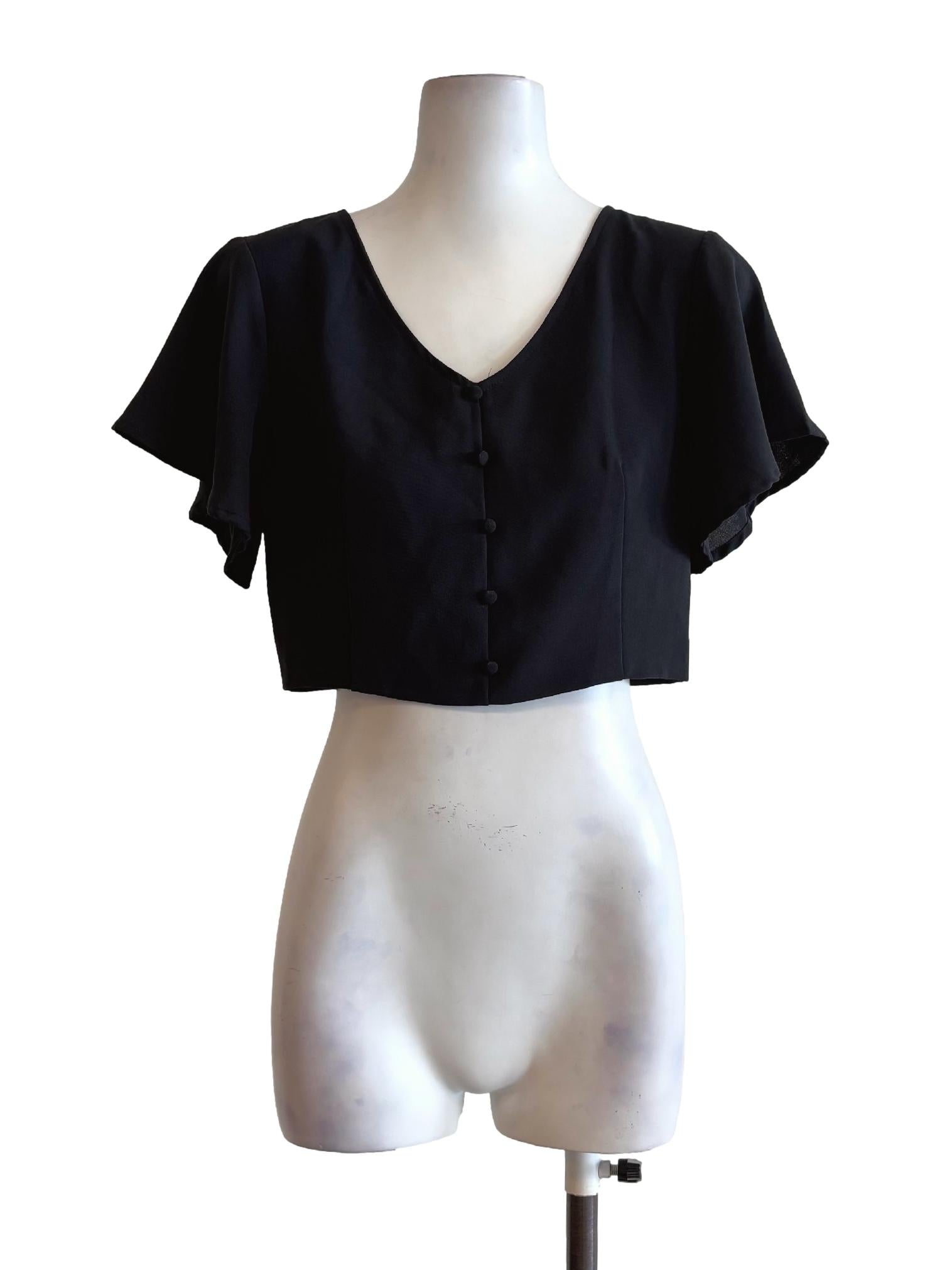 Jet Black Short Sleeve Crop Top
