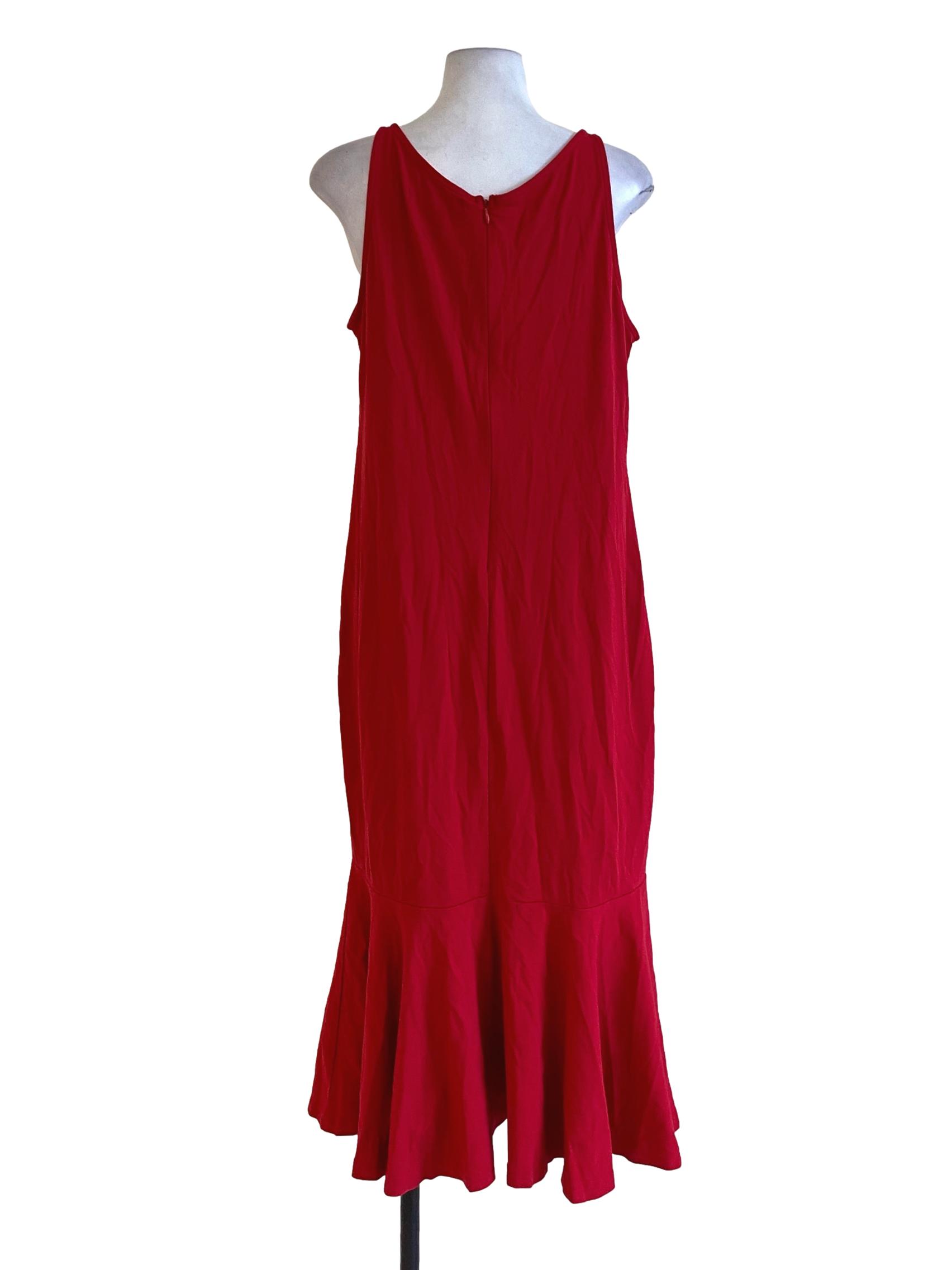 Crimson Red Round Neck Drop Waist Dress