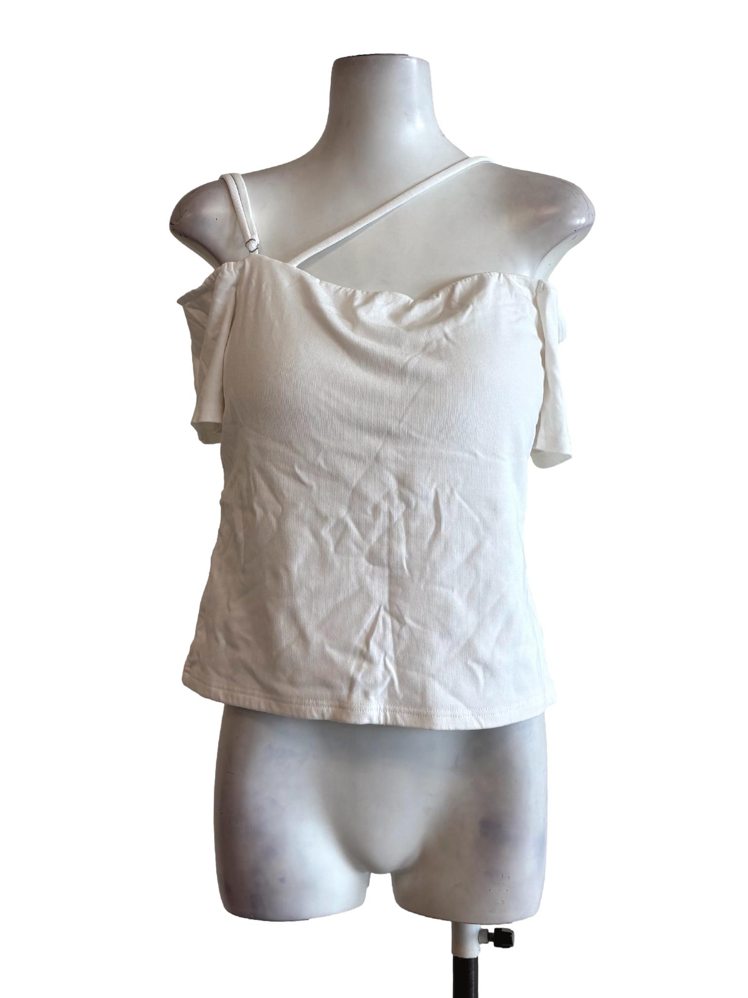Ivory White Off Shoulder Asymmetrical Padded Top