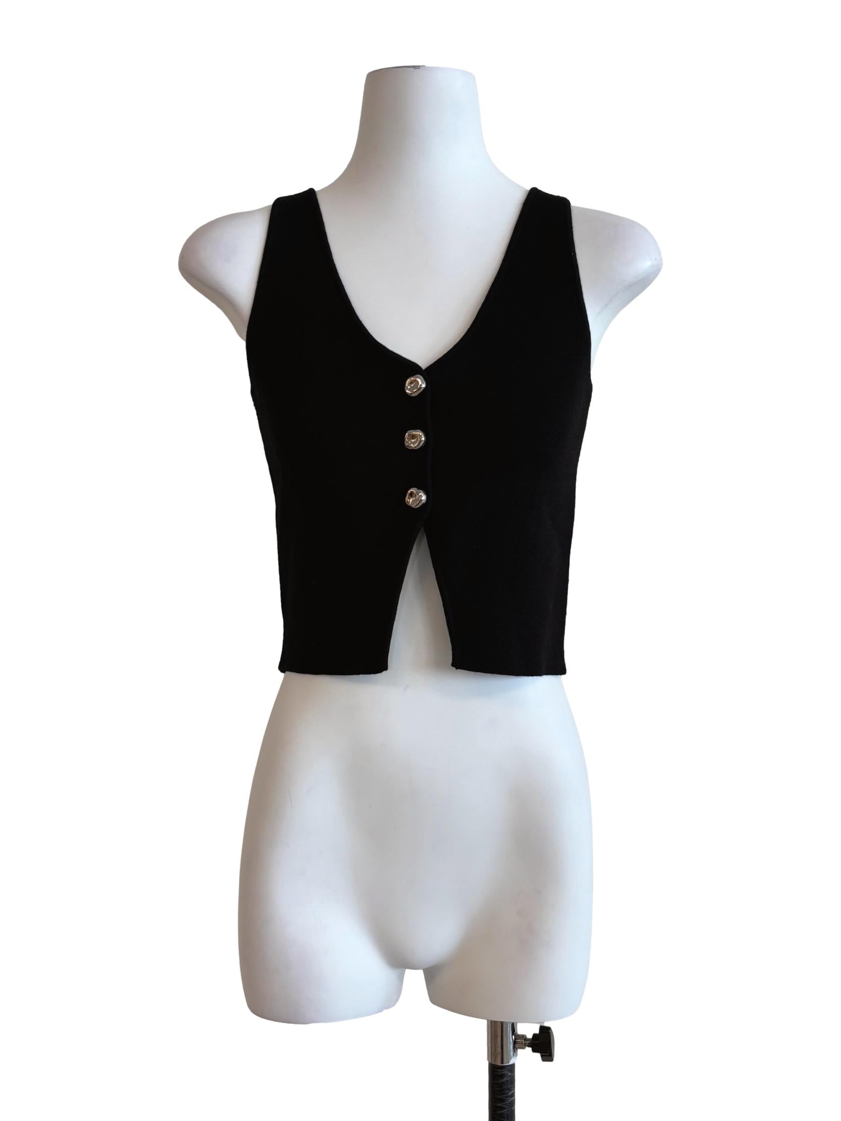 Rich Black Silver Button Knit Top
