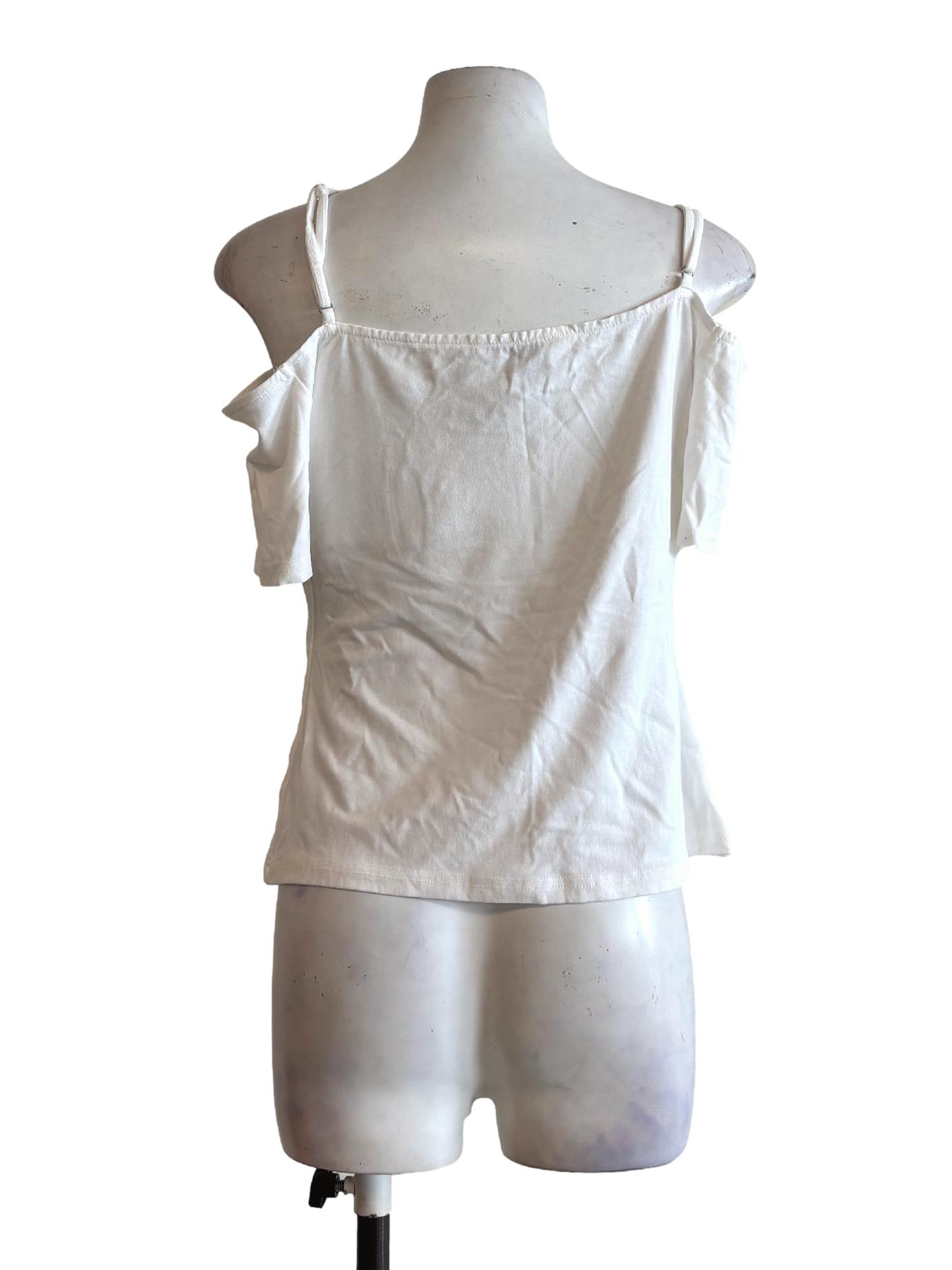 Ivory White Off Shoulder Asymmetrical Padded Top