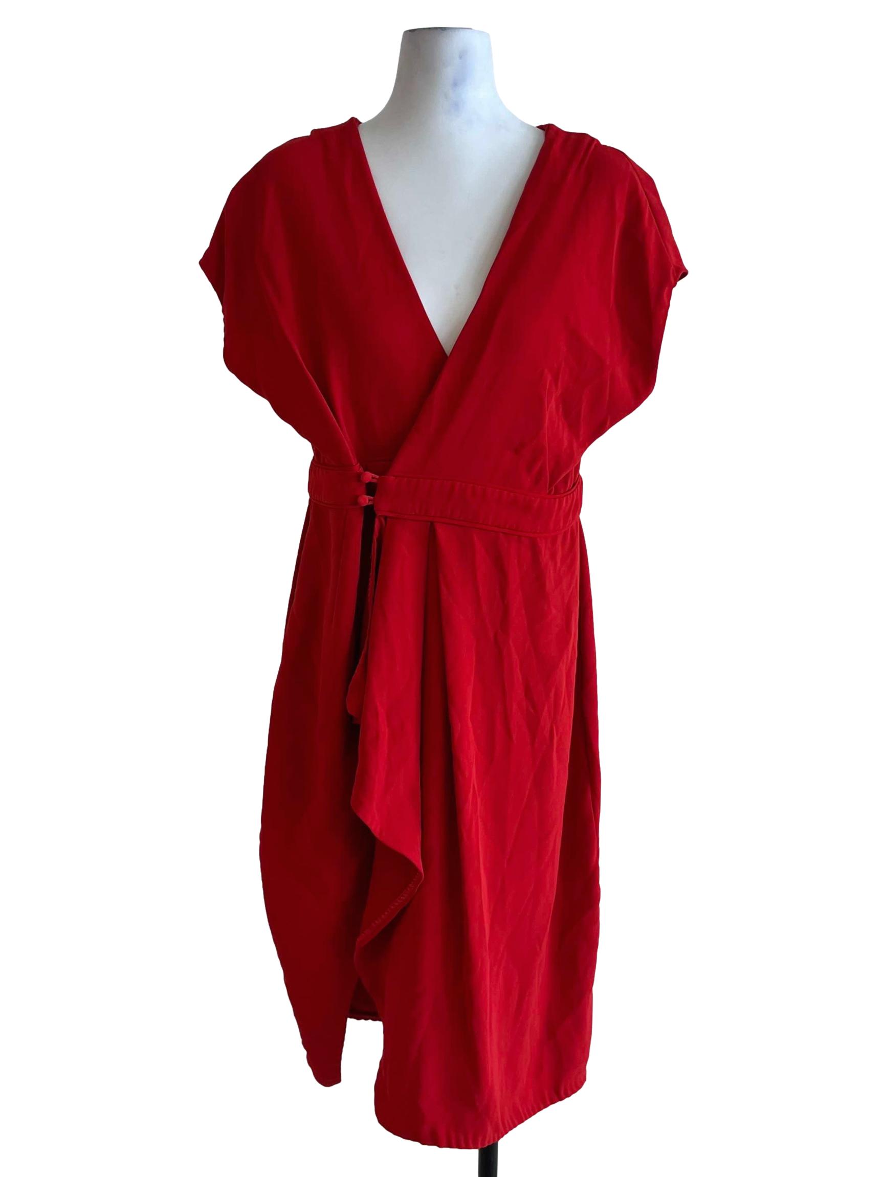 Red V-Neck Wrap Dress