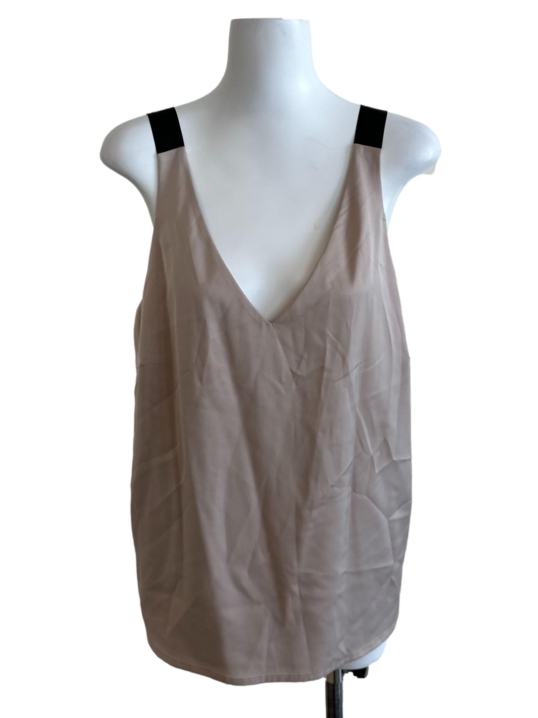Taupe Brown V Neck Satin Top