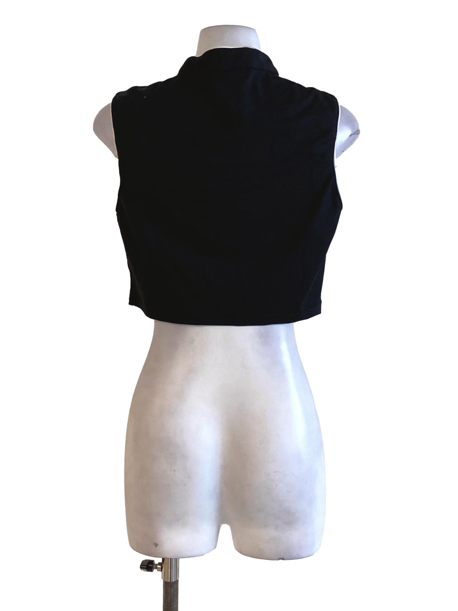 Super Black Floral Mandarin Collar Cropped Top