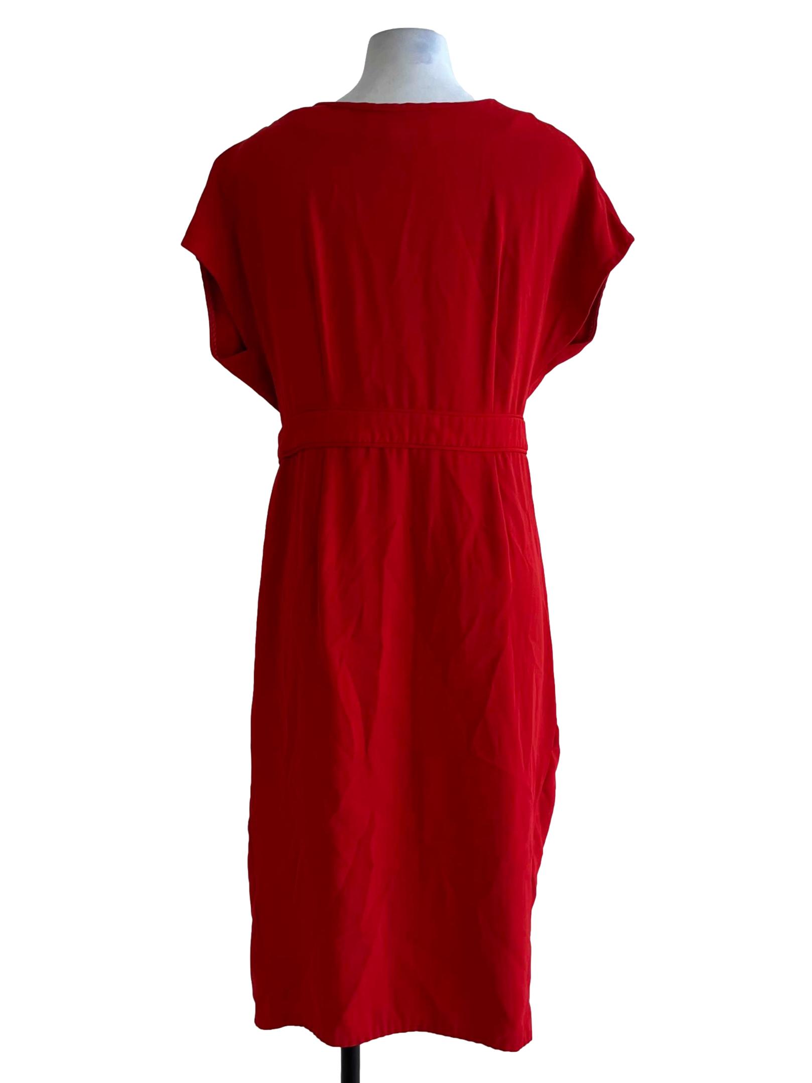 Red V-Neck Wrap Dress