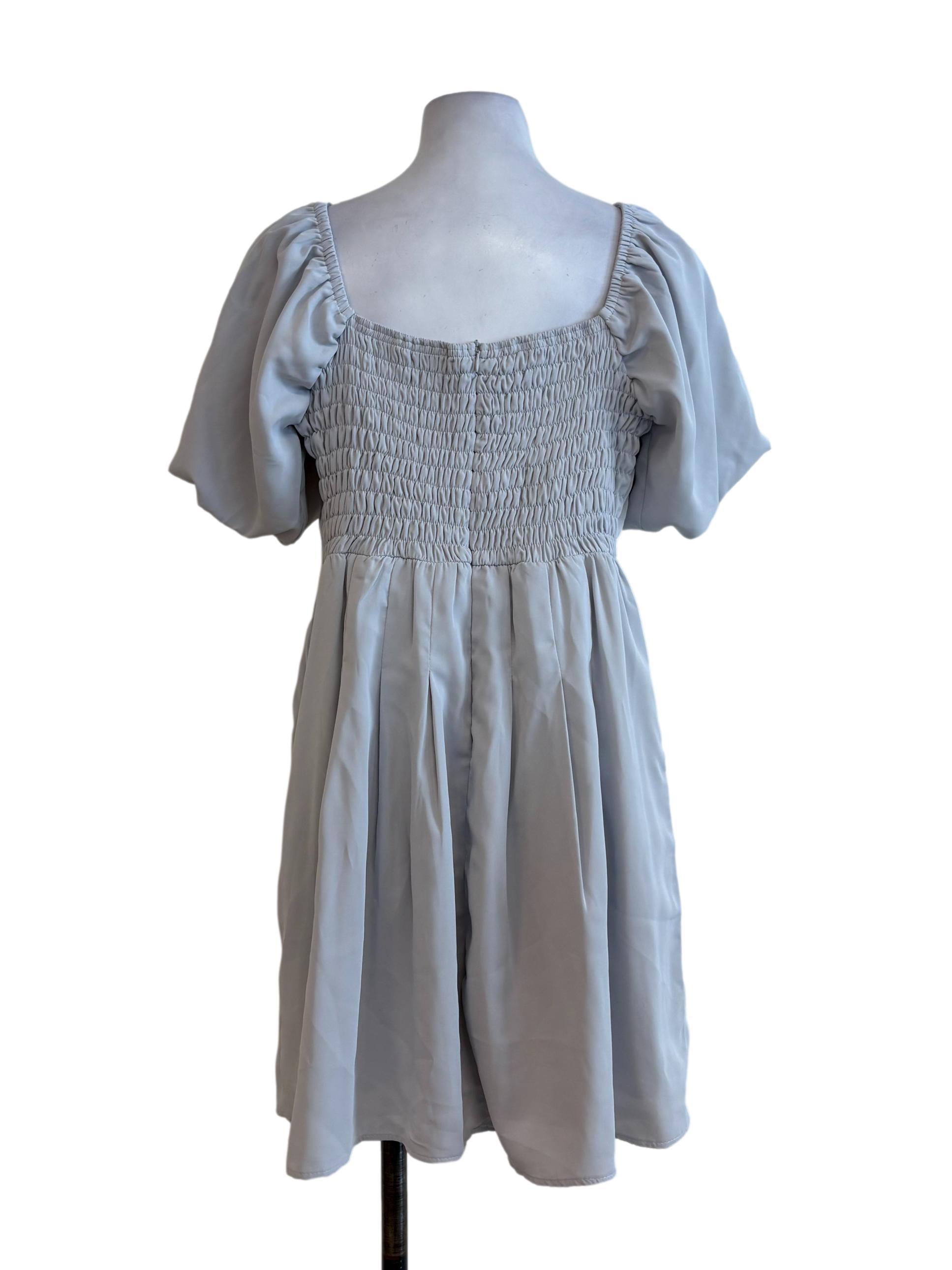Cloud Grey Ruched Pleated Dress
