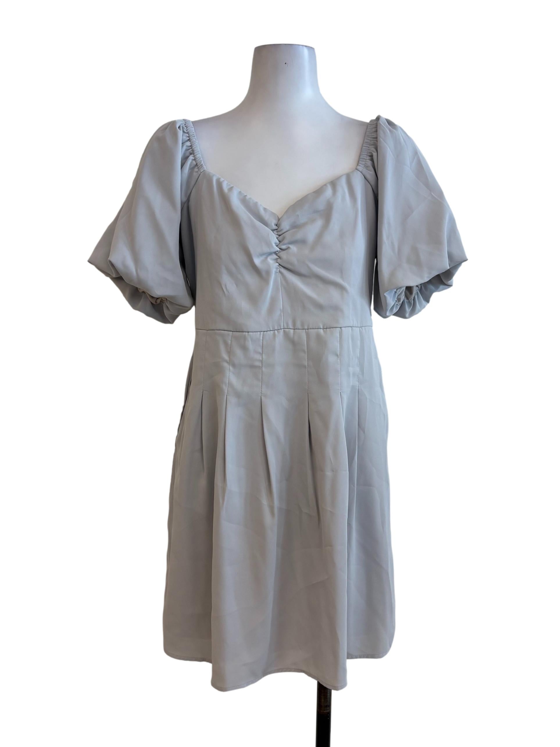 Cloud Grey Ruched Pleated Dress