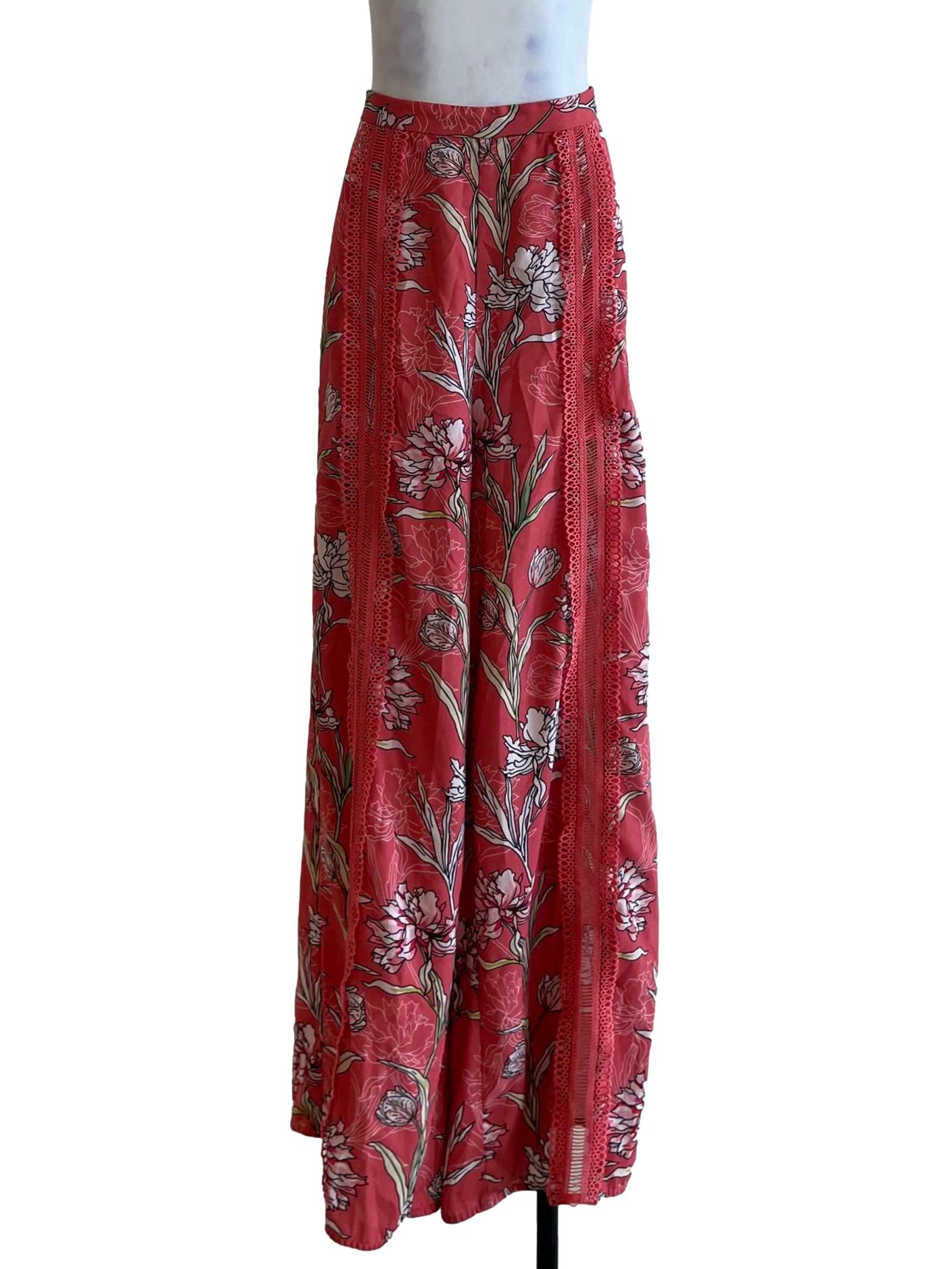 Blush Pink Floral Wide Leg Pants