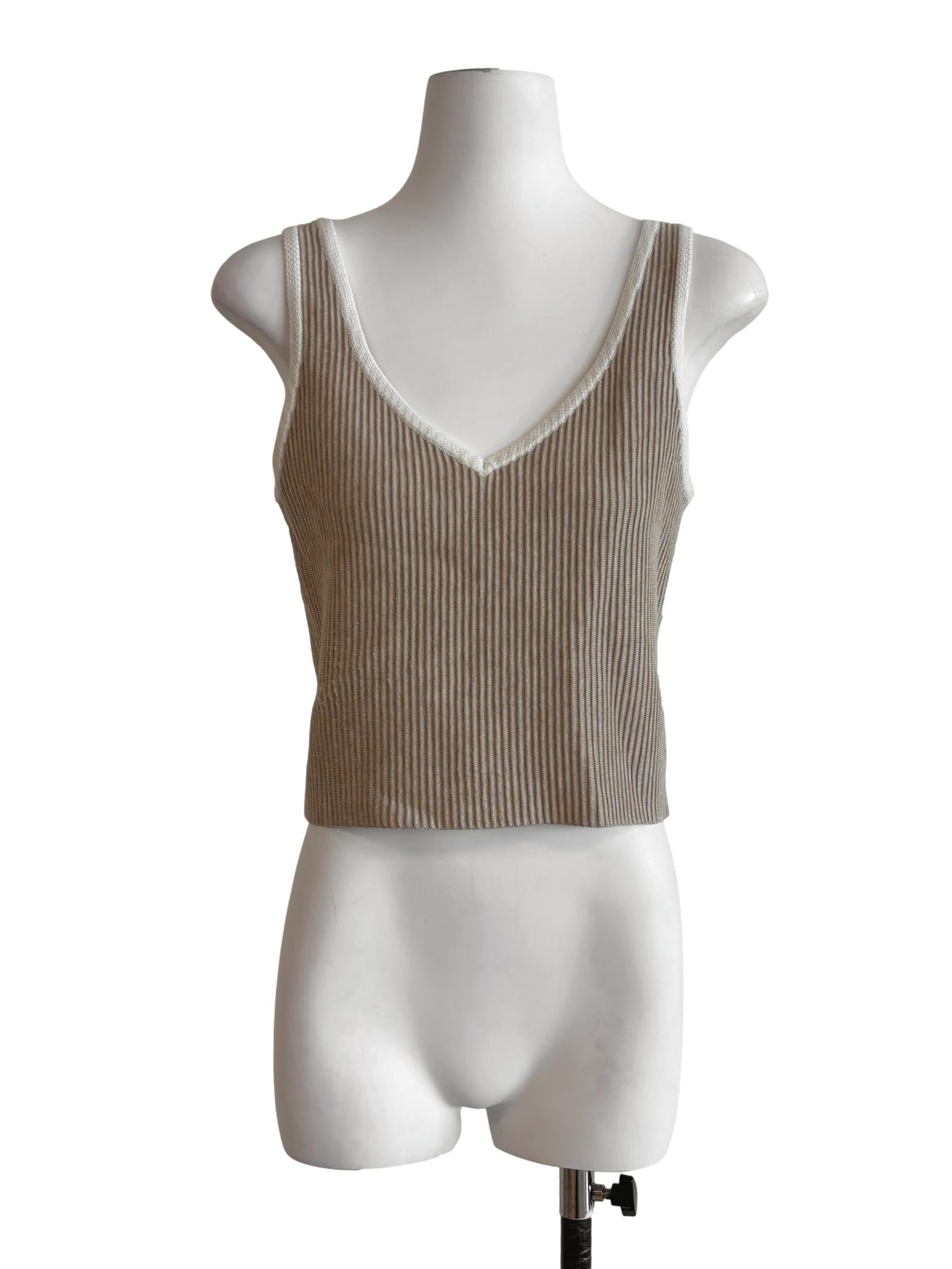 Khaki V-Neck Knit Tank Top LB