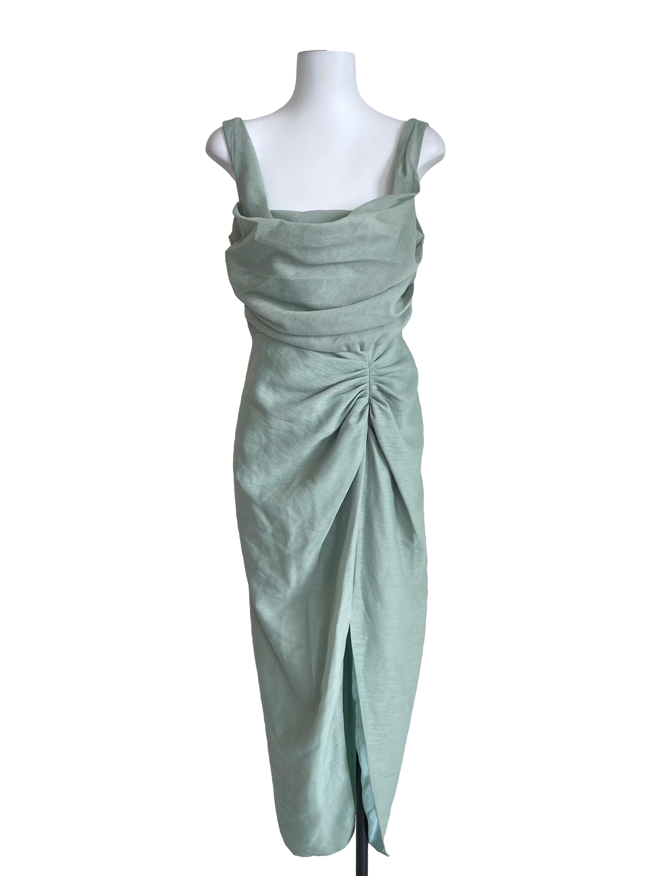 Light Green Ruched Slit Dress