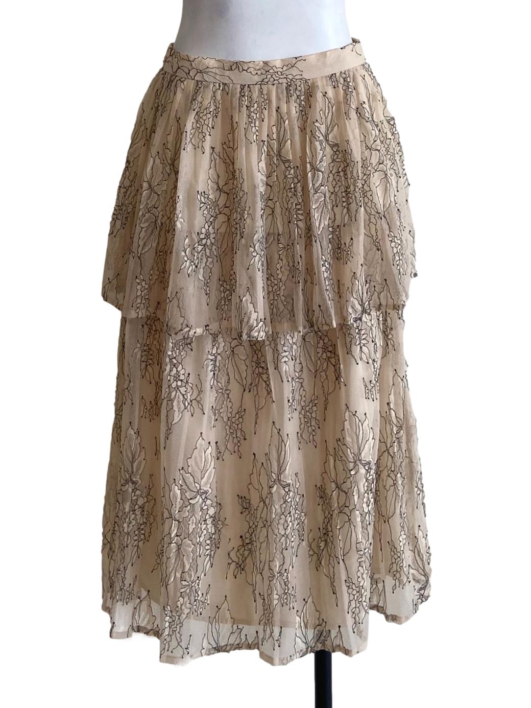 Parchment Beige Floral Lace Layered Skirt